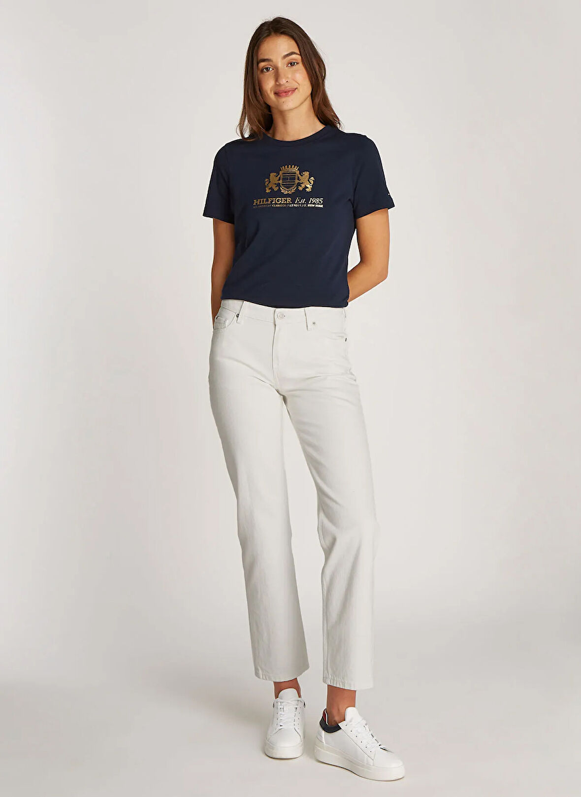 Tommy Hilfiger Yüksek Bel Düz Paça Normal Beyaz Kadın Denim Pantolon WW0WW44331YBL