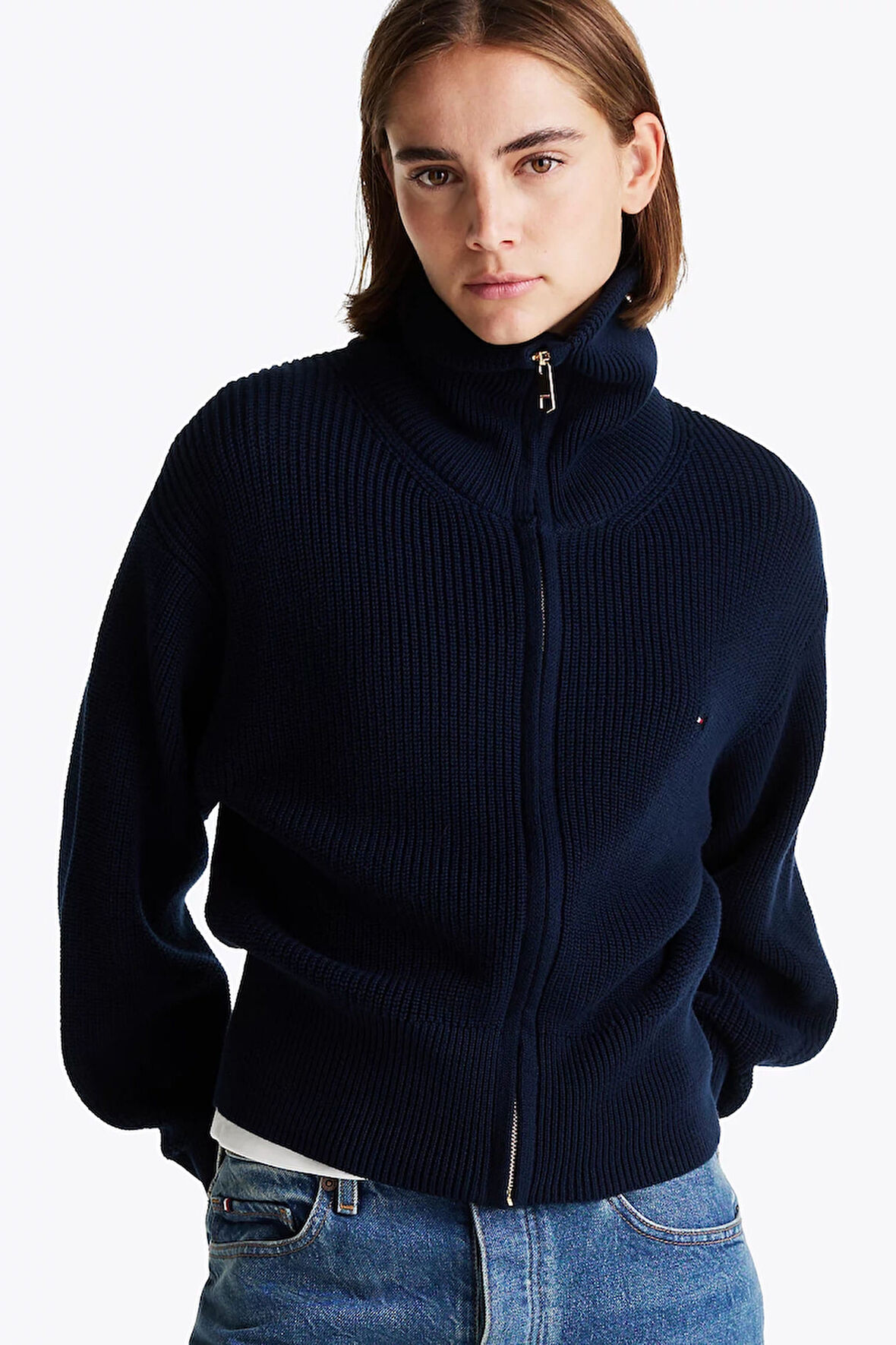 Kadın Th Cardigan Stitch Fermuarlı Hırka - Lacivert | S