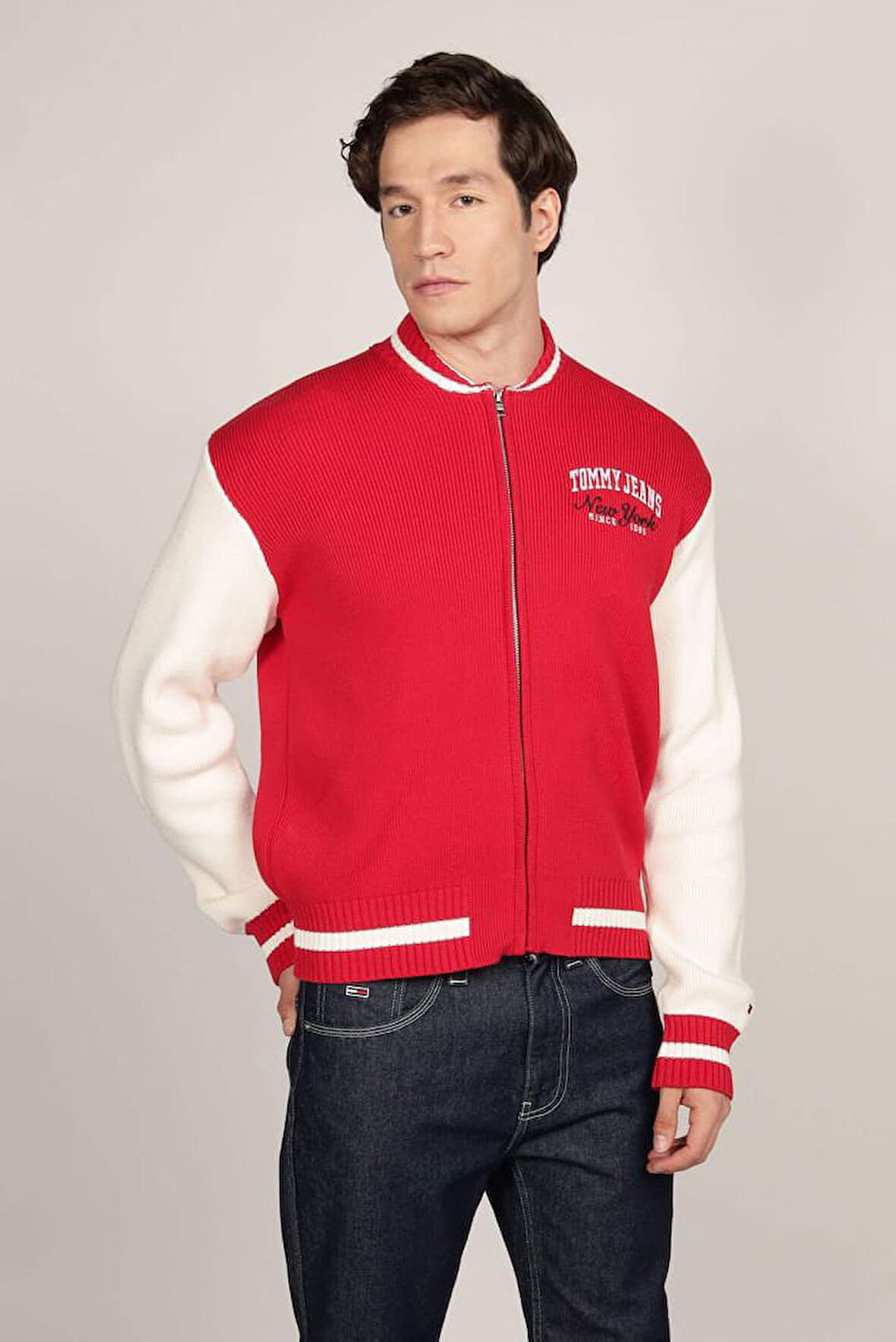 Erkek Tjm Baseball Hırka - Kırmızı | S