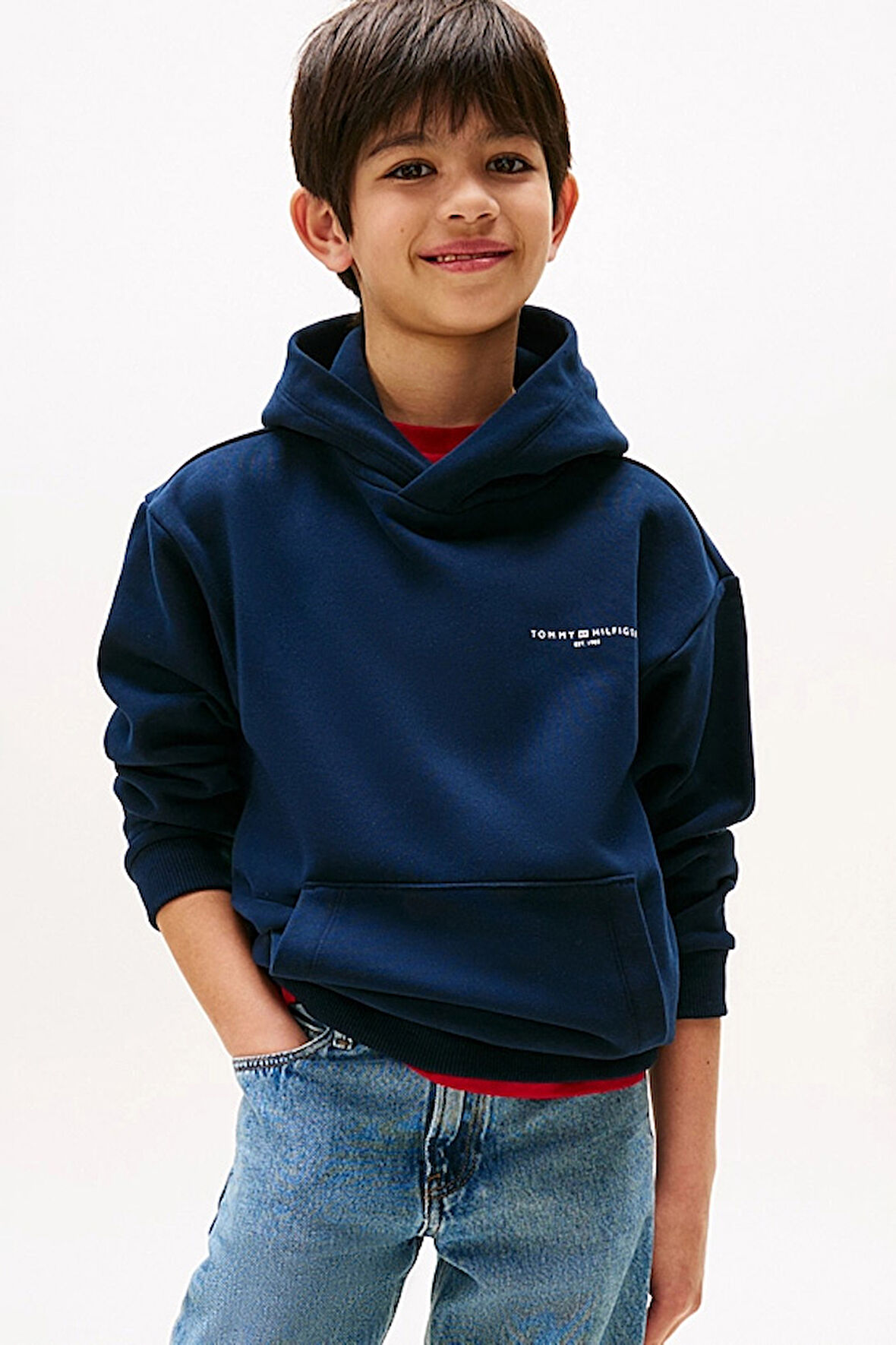 Unisex Çocuk Kapüşonlu Minimal Logo Baskılı Sweatshirt - Lacivert | 16 Yaş