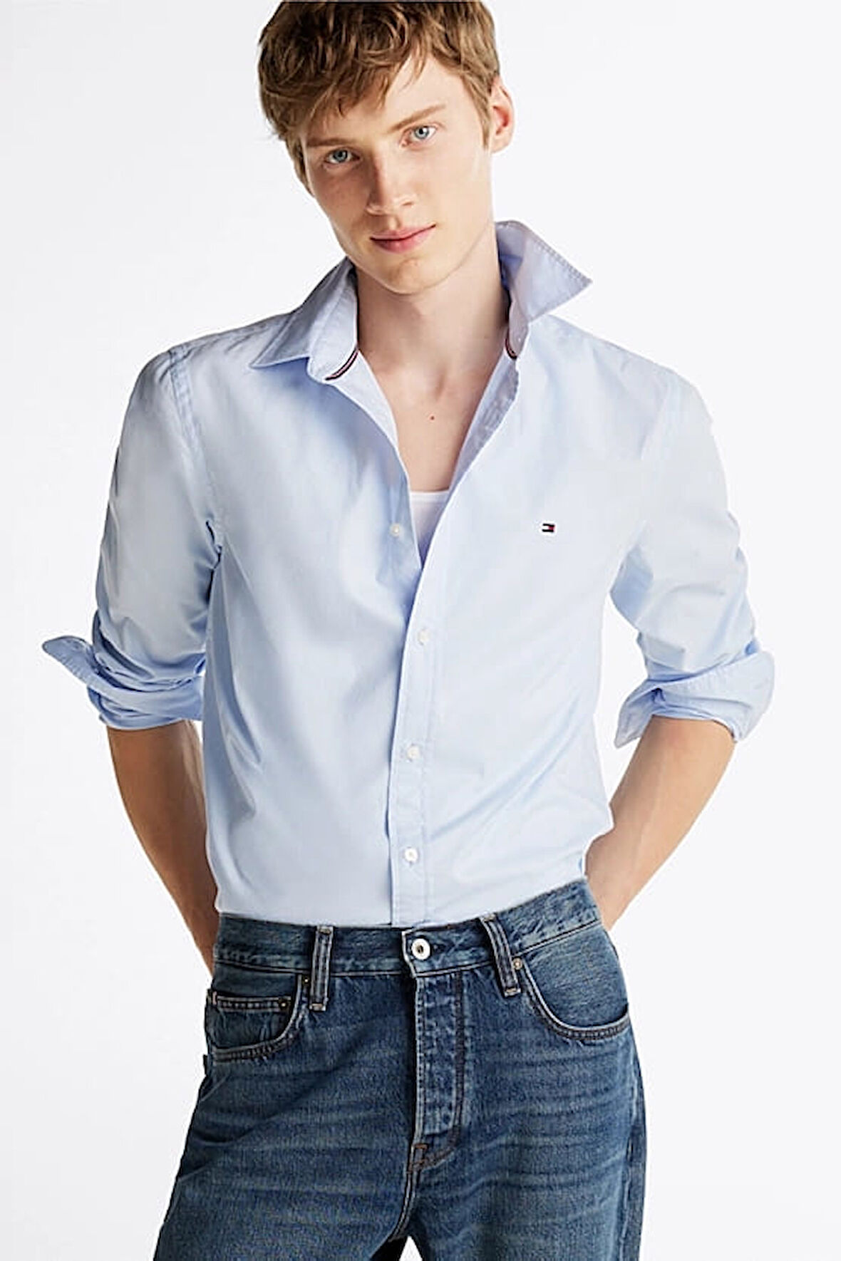 Erkek Th Flex Poplin Gömlek - Mavi | S