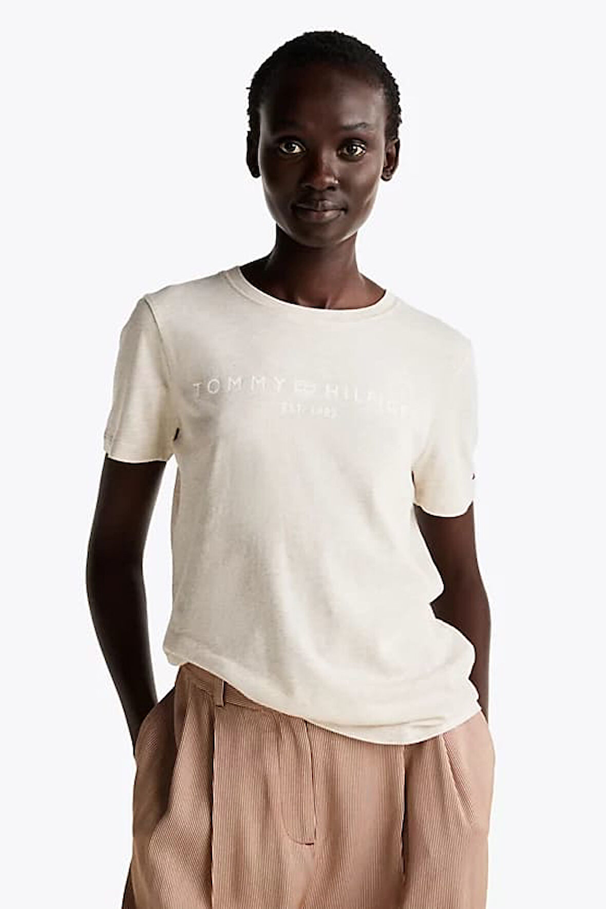 Kadın Logo Yuvarlak T-Shirt - Bej | M