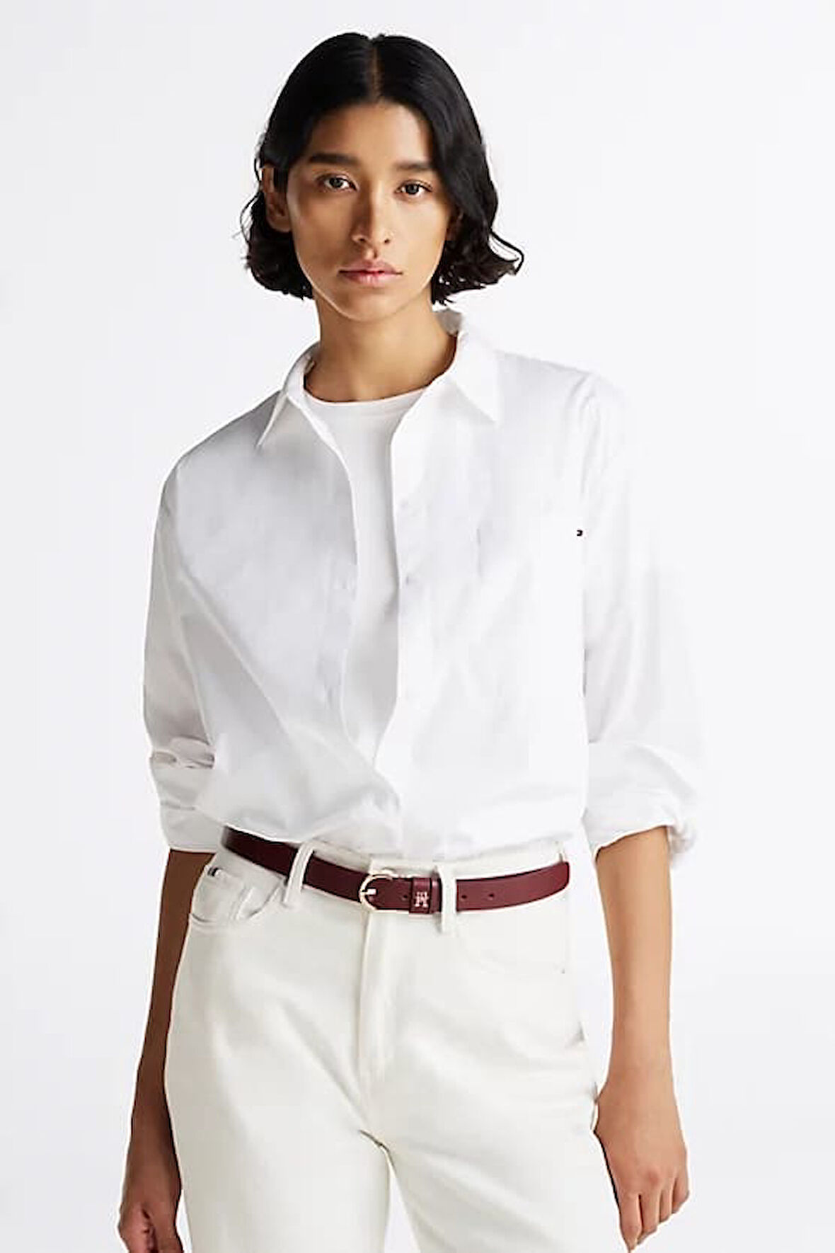 Kadın Oversize Poplin Gömlek - Beyaz | 36