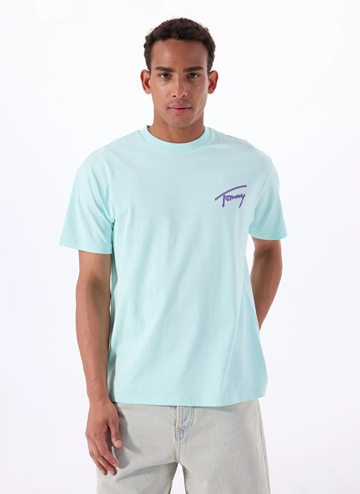 Tommy Jeans Bisiklet Yaka Beyaz Erkek T-Shirt DM0DM20768L6V TJM RLX FADED GRA