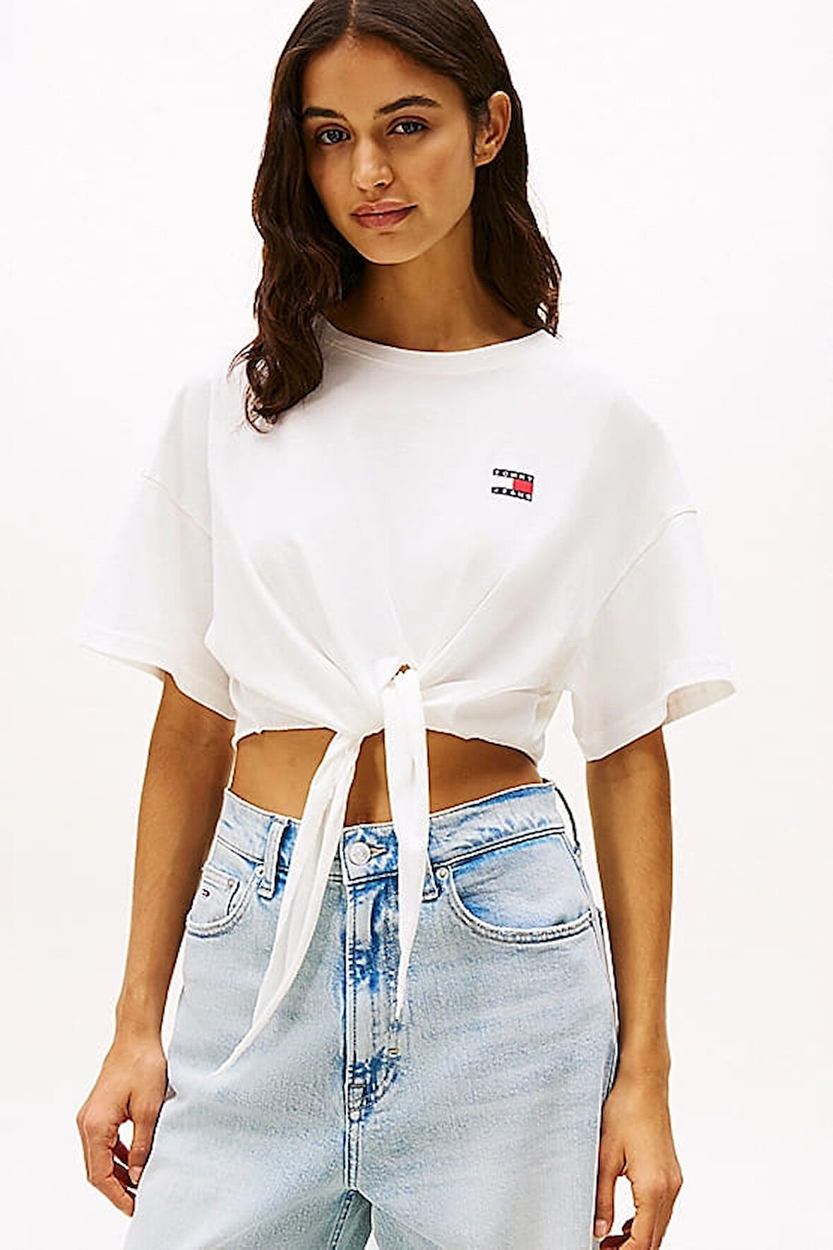Kadın Tjw Rozetli Kırpılmış Düğümlü T-Shirt - Ekru | L