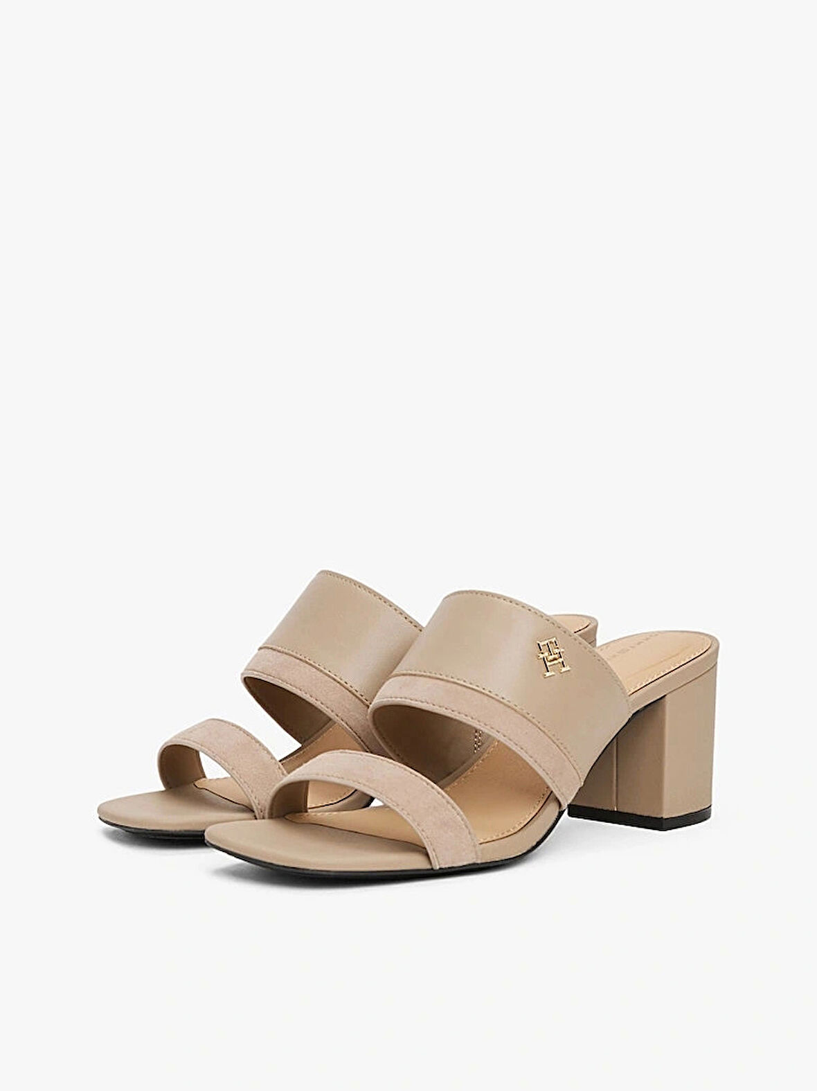 LEATHER & SUEDE BLOCK HEEL MULE