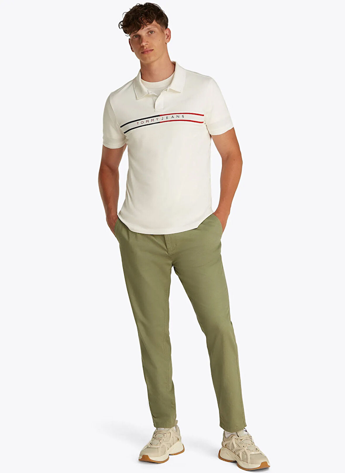 Tommy Jeans Ekru Erkek Polo T-Shirt DM0DM20916YBL TJM SLIM CHEST FLG