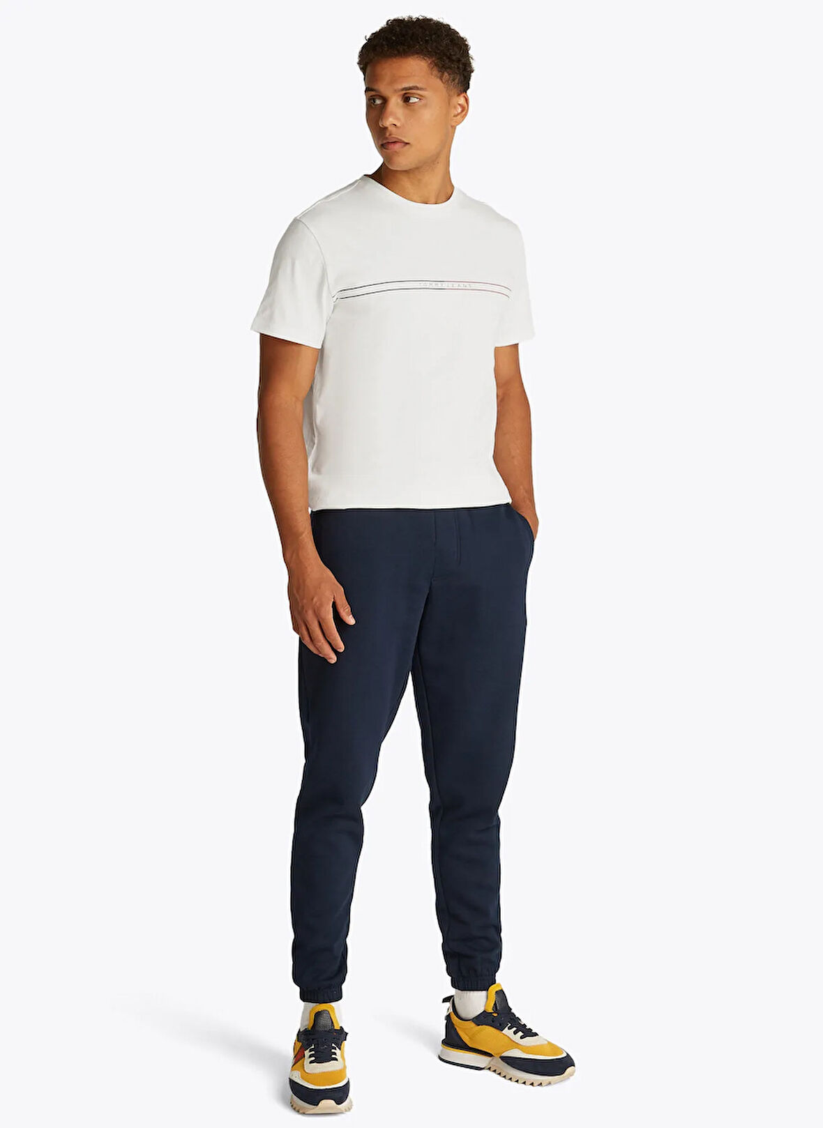 Tommy Jeans Bisiklet Yaka Ekru Erkek T-Shirt DM0DM20779YBL TJM SLIM ENTRY GRA