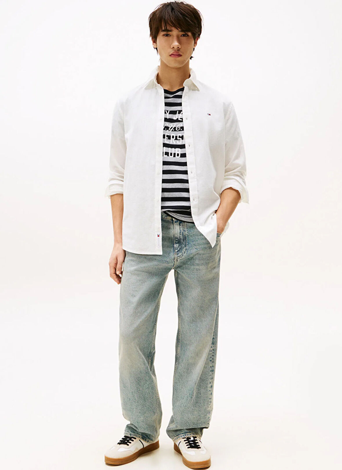 Tommy Jeans Regular Fit Ekru Düz Erkek Gömlek DM0DM20875YBL TJM REG LINEN BLEND