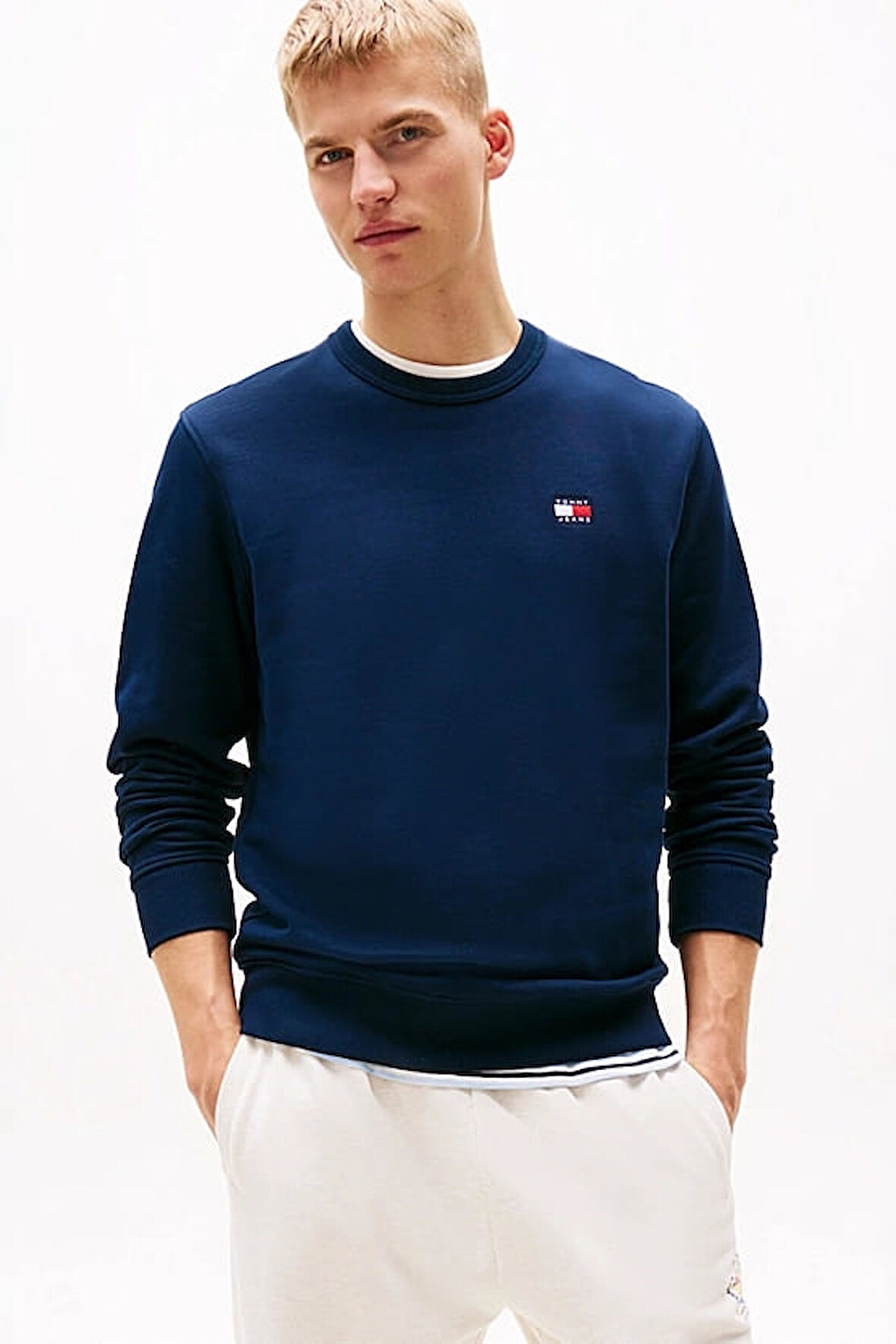 Erkek Reg Badge Bisiklet Yaka Sweatshirt - Lacivert | L