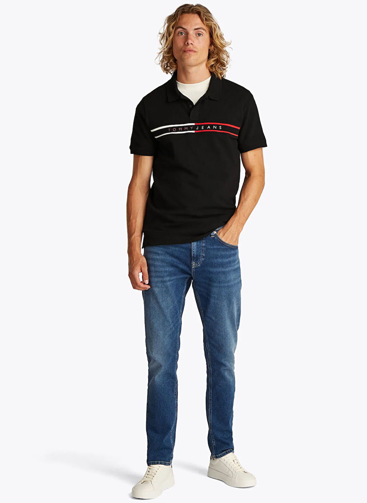 Tommy Jeans Siyah Erkek Polo T-Shirt DM0DM20916BDS TJM SLIM CHEST FLG