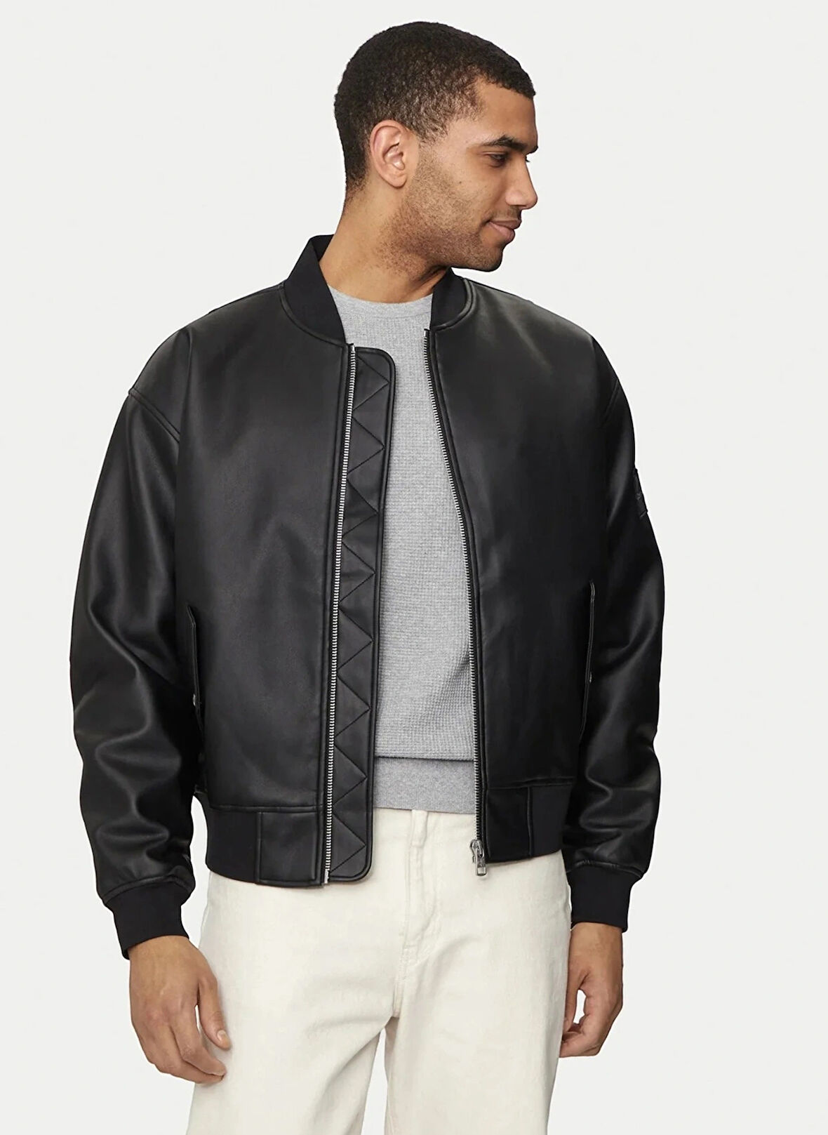 Calvin Klein Jeans Siyah Erkek Deri Ceket J30J325601BEH FAUX LEATHER BOMBER