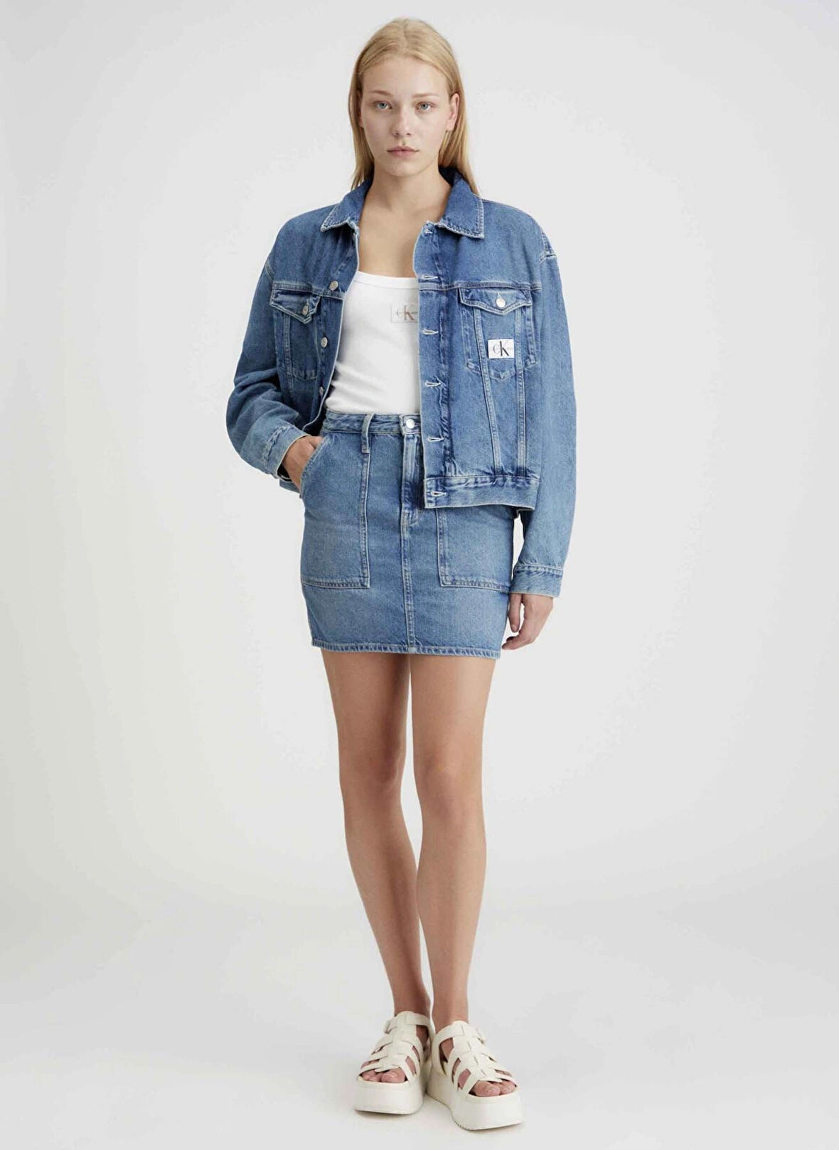 Calvin Klein Jeans Mavi Kadın Denim Ceket BOXY DENIM JACKET