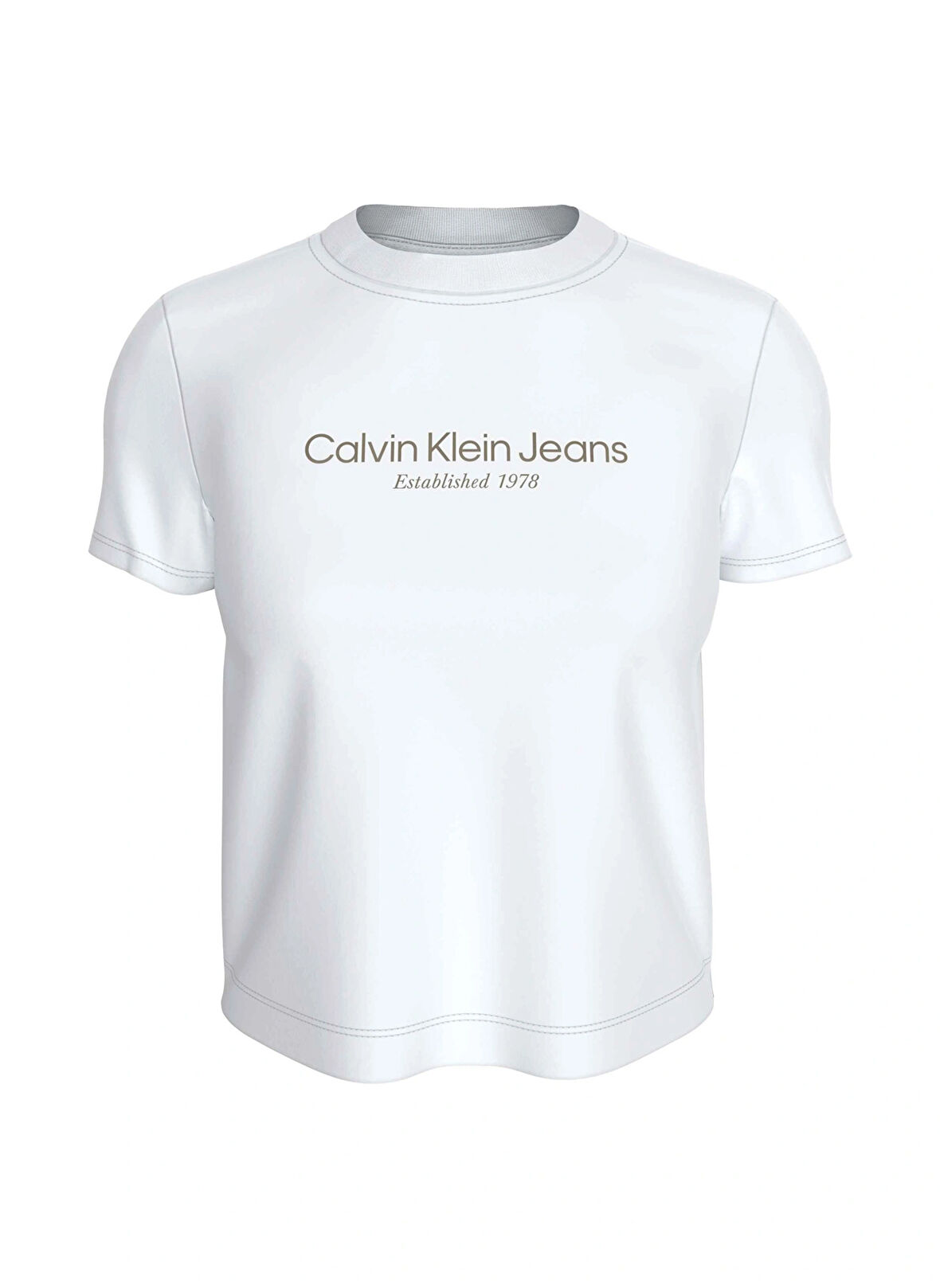 Calvin Klein Jeans Yuvarlak Yaka Baskılı Beyaz Kadın T-Shirt INSTITUTIONAL GRAPHIC BABY TEE