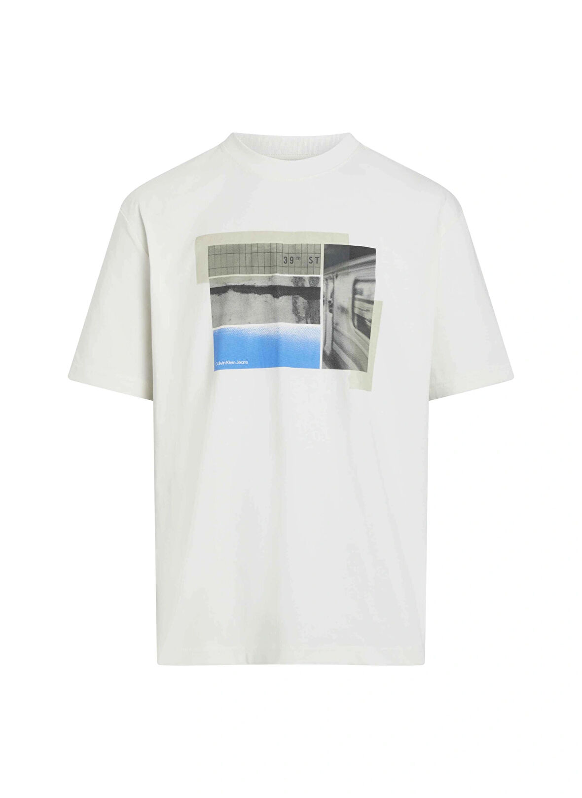 Calvin Klein Jeans Bisiklet Yaka Baskılı Krem Erkek T-Shirt J30J326861YBI CITY POSTER STREET TE