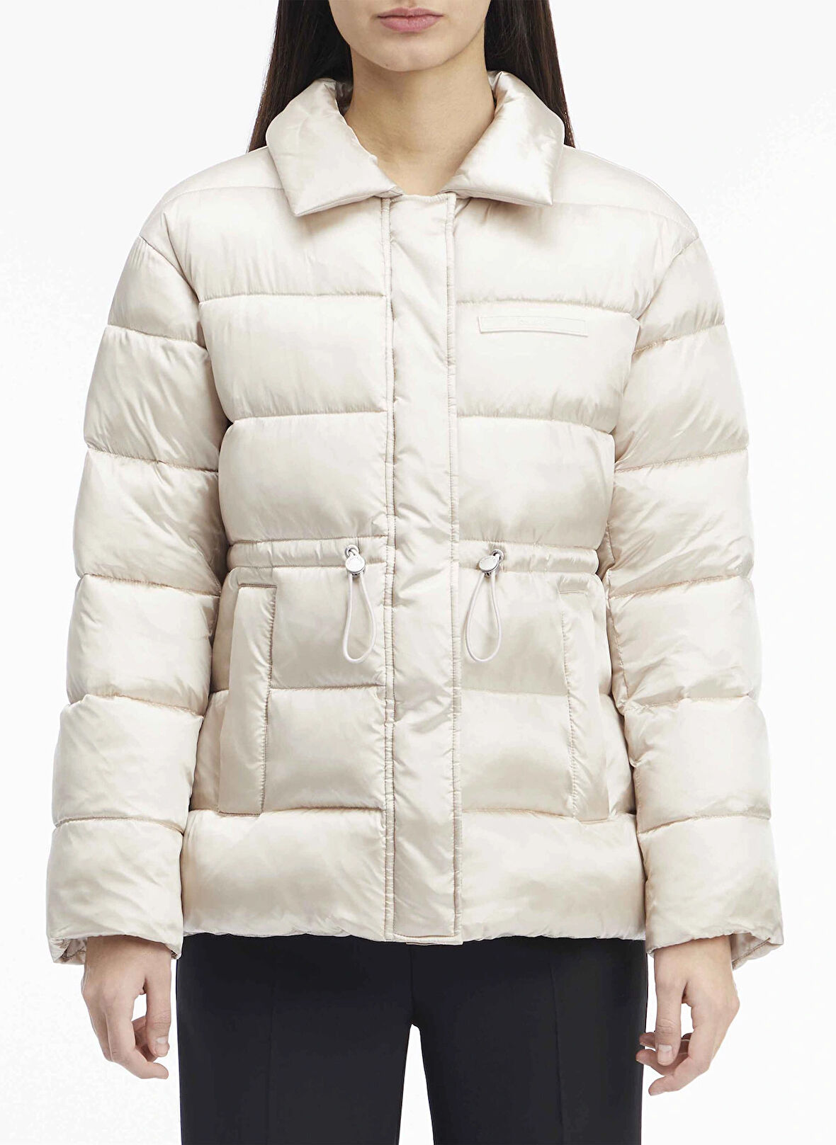 Calvin Klein Krem Kadın Mont MW PADDED SATIN DRAWSTRINGJACKET