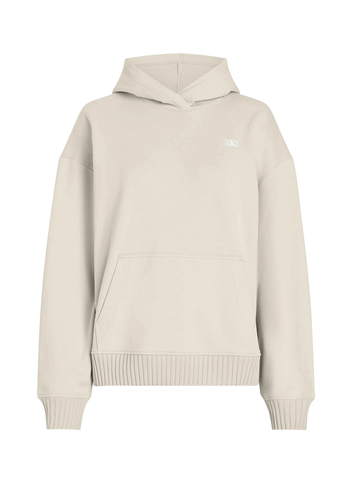 Calvin Klein Jeans Kapüşon Yaka Düz Taş Kadın Sweatshırt WOVEN LABEL PEACHED HOODIE