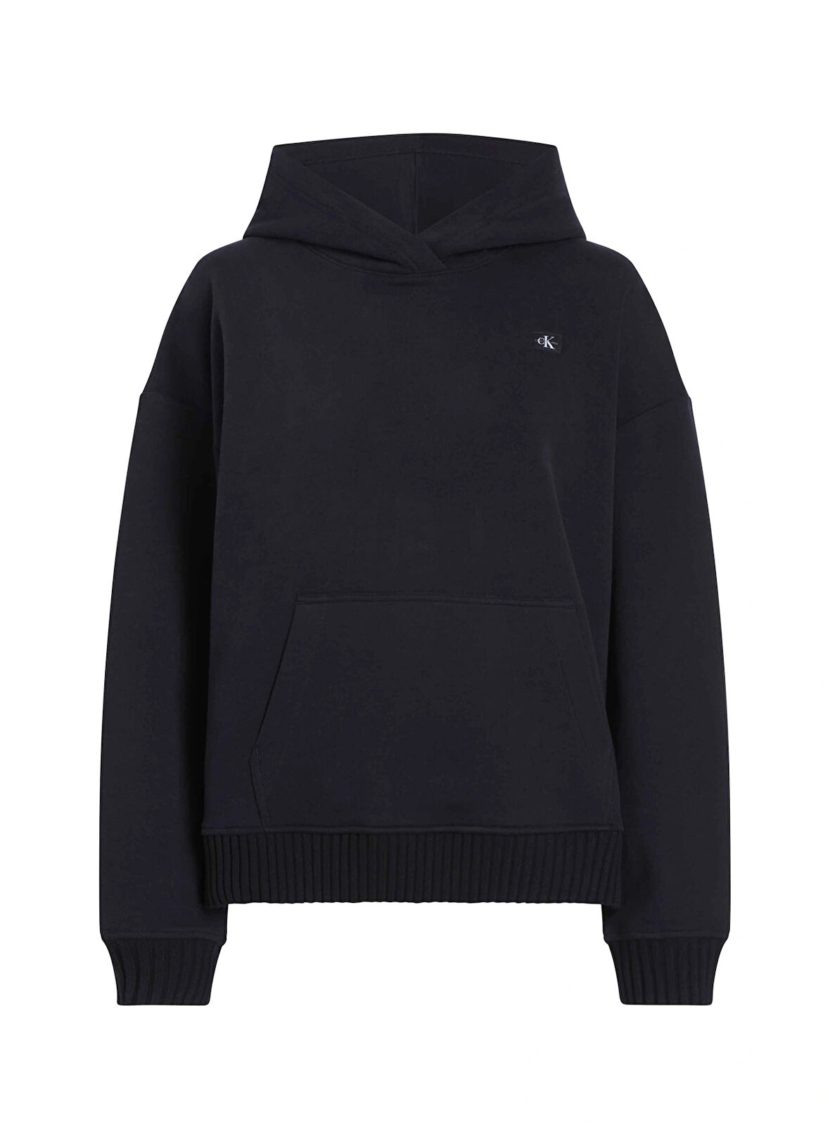 Calvin Klein Jeans Kapüşon Yaka Düz Siyah Kadın Sweatshırt WOVEN LABEL PEACHED HOODIE