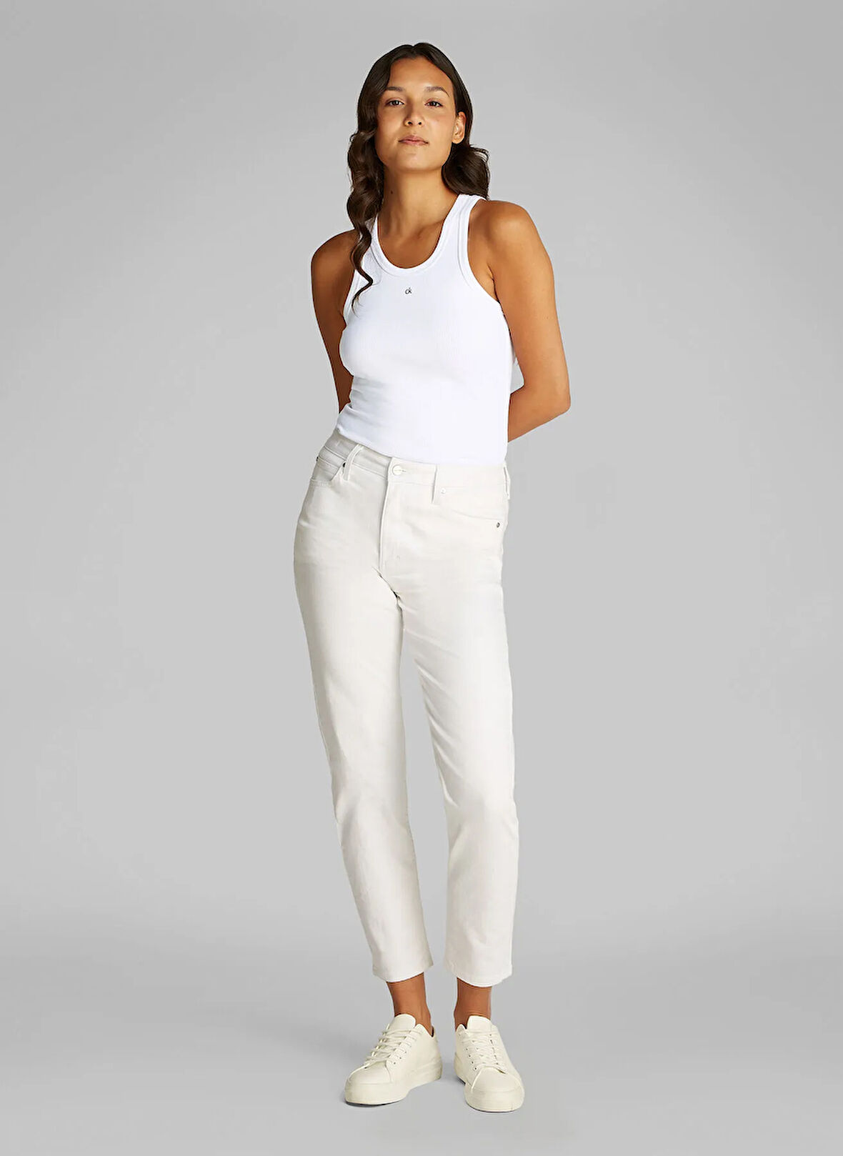 Calvin Klein Yuvarlak Yaka Düz Beyaz Kadın Atlet K20K208065YAF