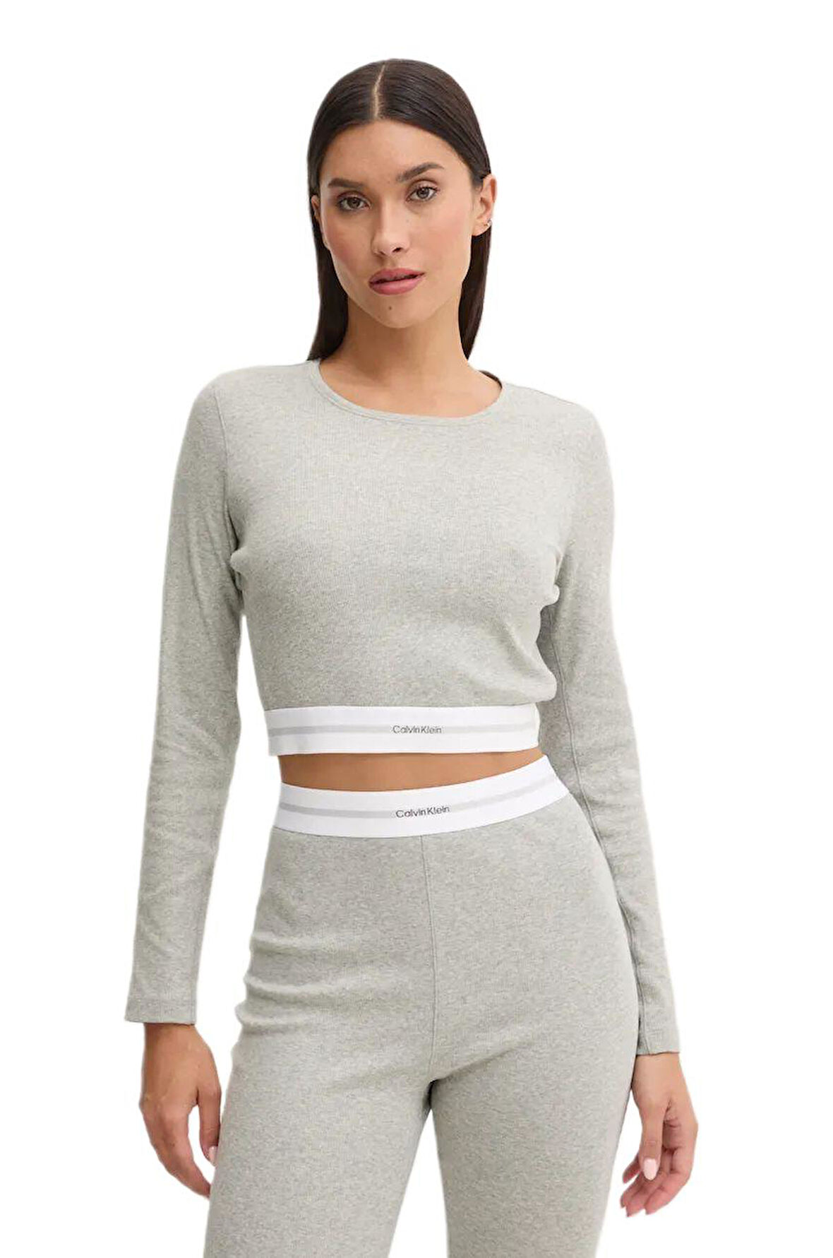 Calvin Klein Kadın Gri Logolu Crop Crew 000QS7217E