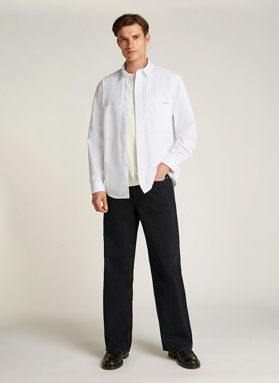 Calvin Klein Jeans Relaxed Beyaz Erkek Gömlek J30J326721YAF COTTON POPLIN RELAXED