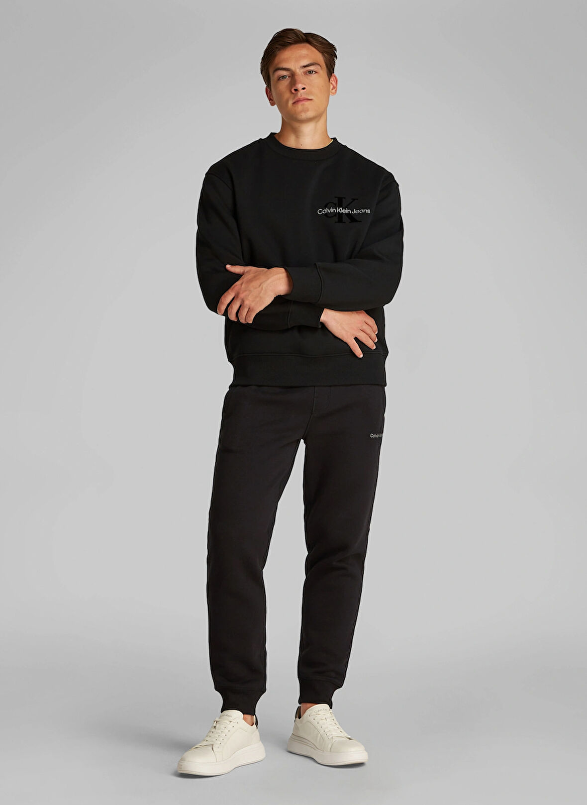Calvin Klein Jeans Siyah Erkek Sweatshırt J30J327105BEH BRISTLE MONOLOGO CRW