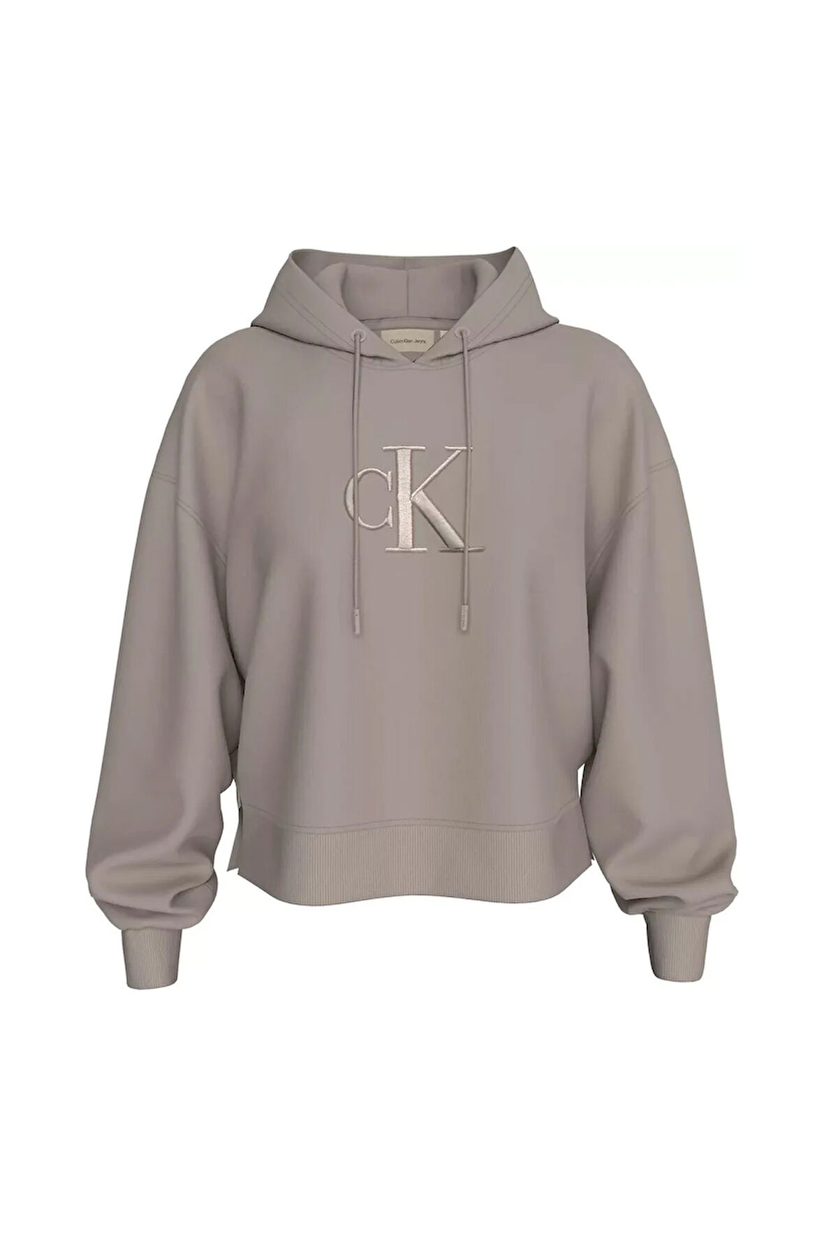 Kadın CK Kabartma İşlemeli Kapüşonlu Sweatshirt - Gri