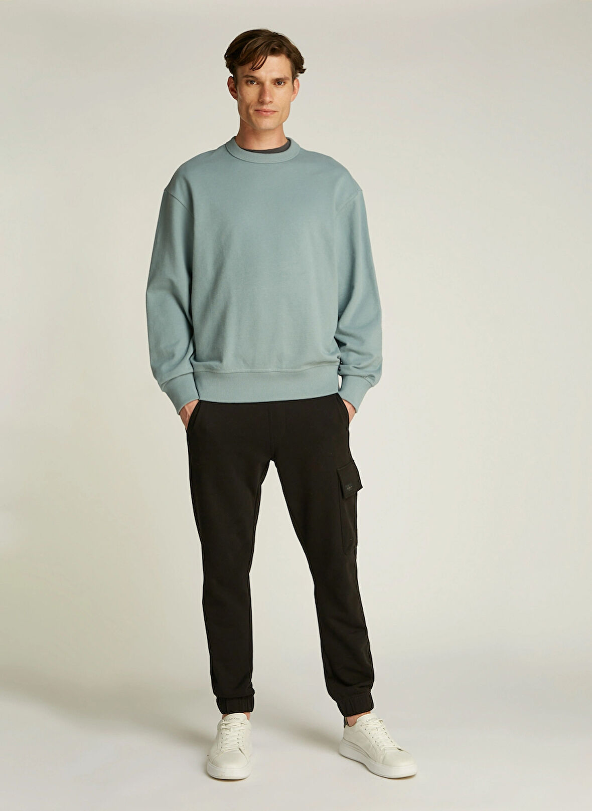 Calvin Klein Jeans Açık Gri Erkek Sweatshırt J30J326769PC2 TEXTURED CREPE JERSEY