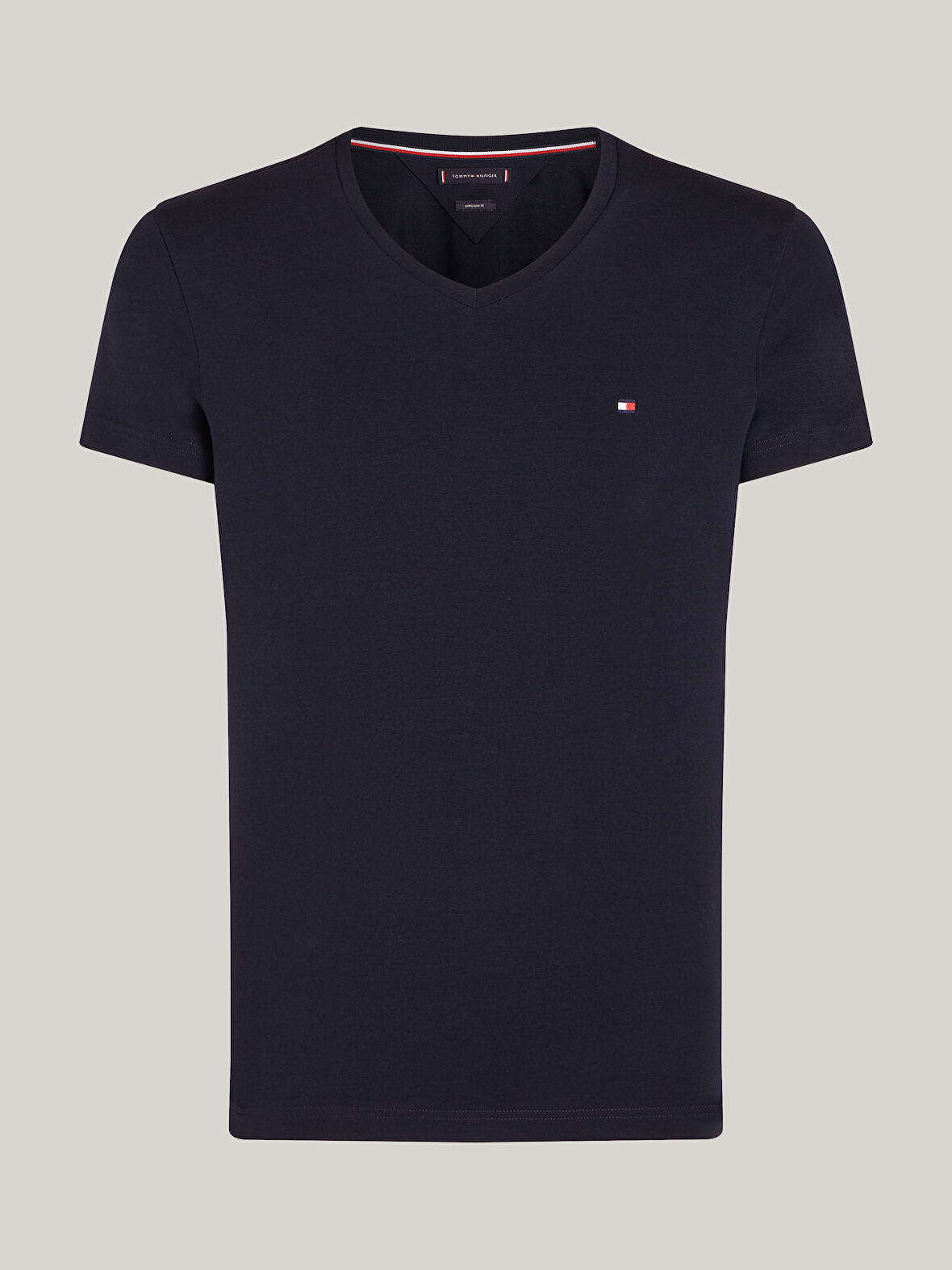 Erkek Göğüste Küçük Marka Bayrak Logolu Kaşmir ve Organik Pamuklu V Yakalı Kollarda Marka Bayrak Logolu Lacivert T-Shirt MW0MW27540-DW5