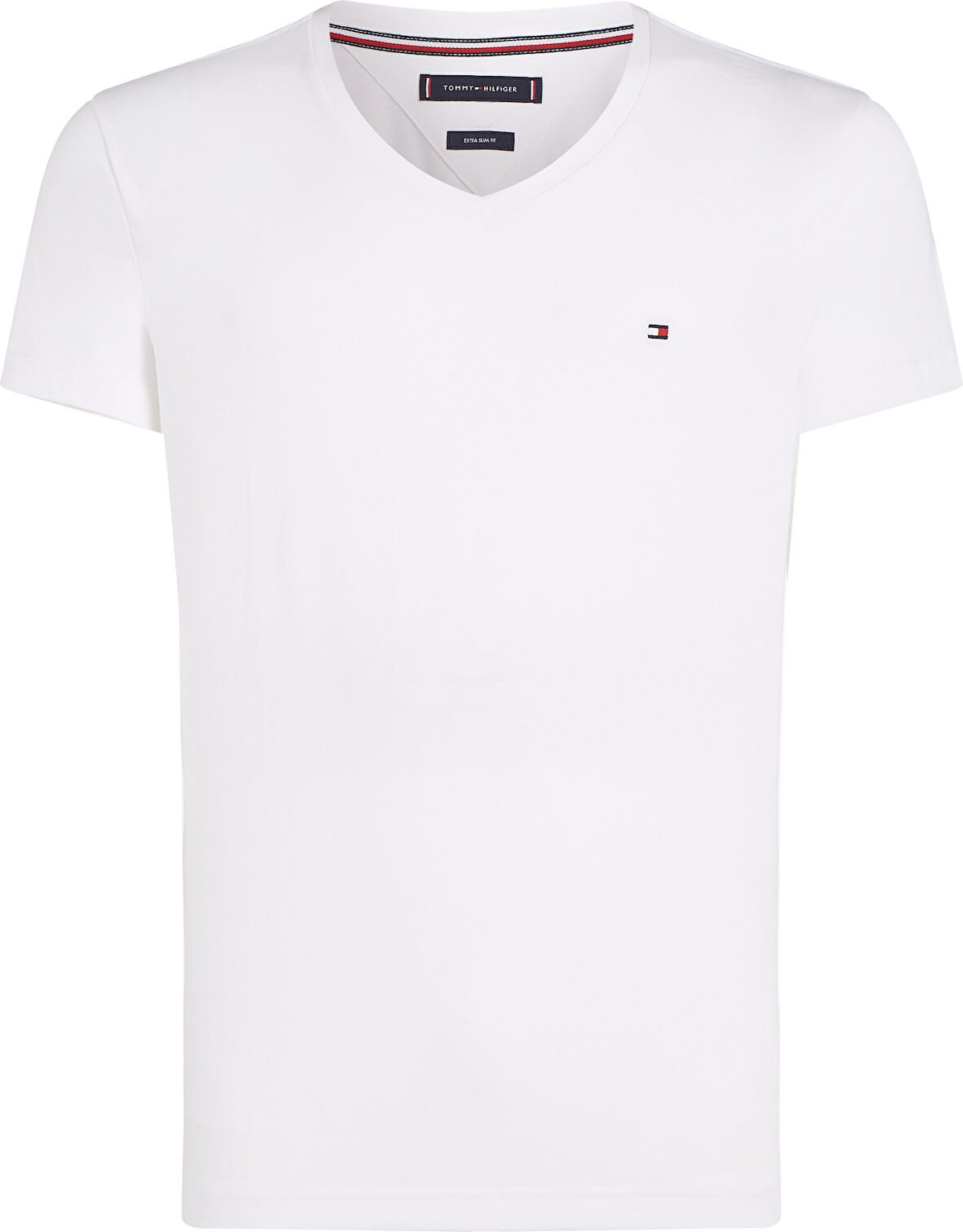 Erkek Göğüste Küçük Marka Bayrak Logolu Kaşmir ve Organik Pamuklu V Yakalı Kollarda Marka Bayrak Logolu Beyaz T-Shirt MW0MW27540-YBR