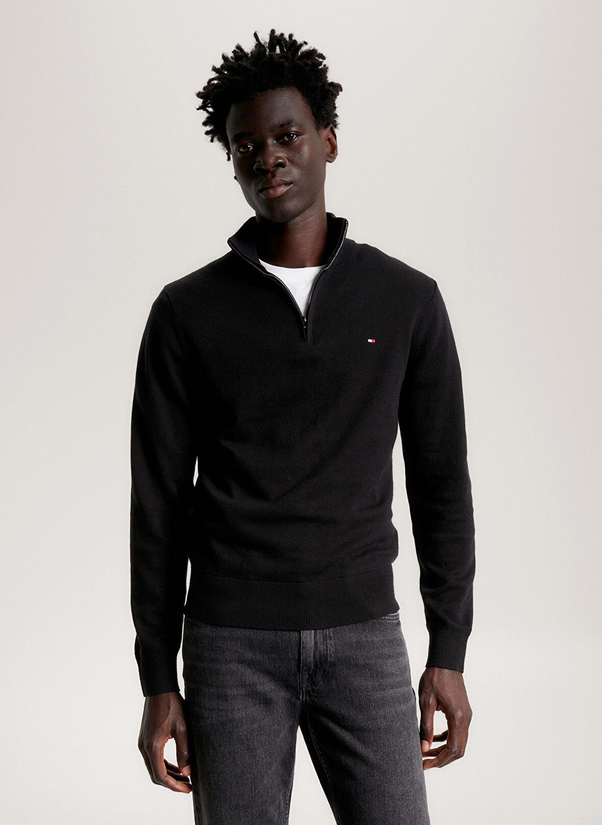Tommy Hilfiger Bisiklet Yaka Slim Fit Siyah Erkek Kazak MW0MW28049BDS