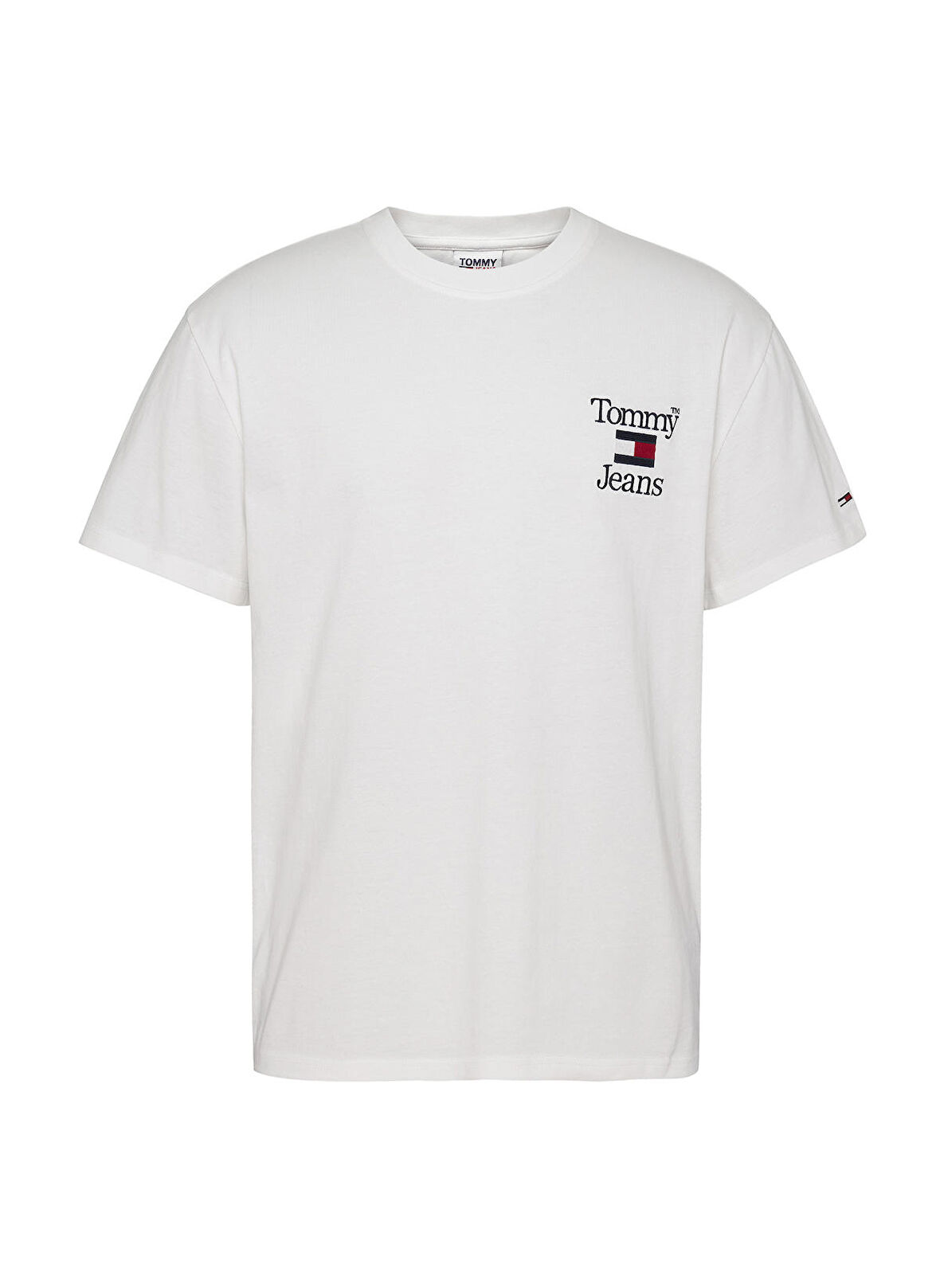 Tommy Jeans Bisiklet Yaka Düz Beyaz Erkek T-Shirt DM0DM15673YBR_TJM RLXD CHEST LOGO T