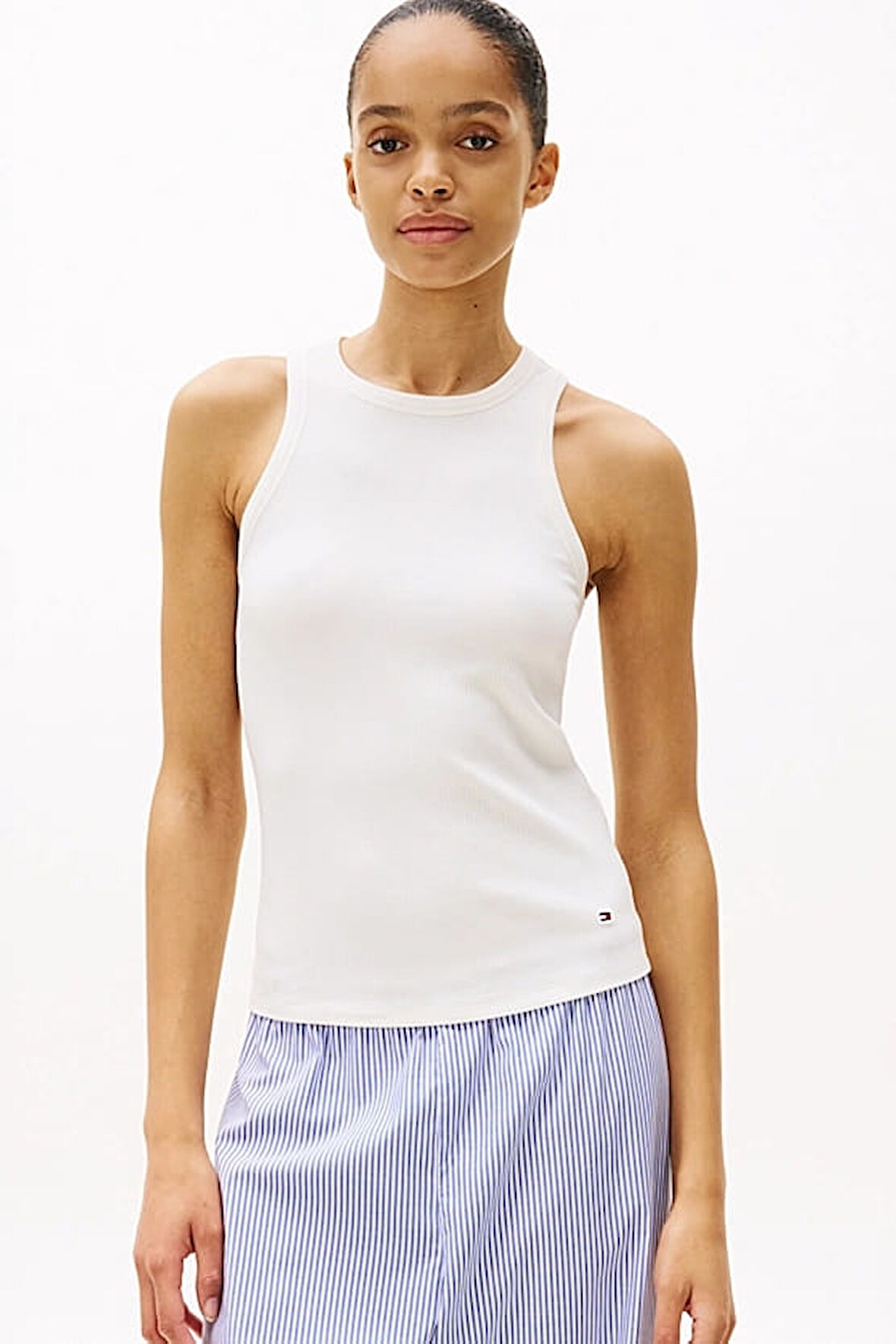 Kadın Th Ribbed Kolsuz T-Shirt - Ekru | M