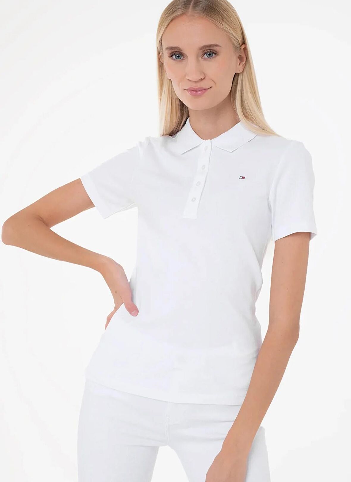 Düz Beyaz Kadın Polo T-Shirt