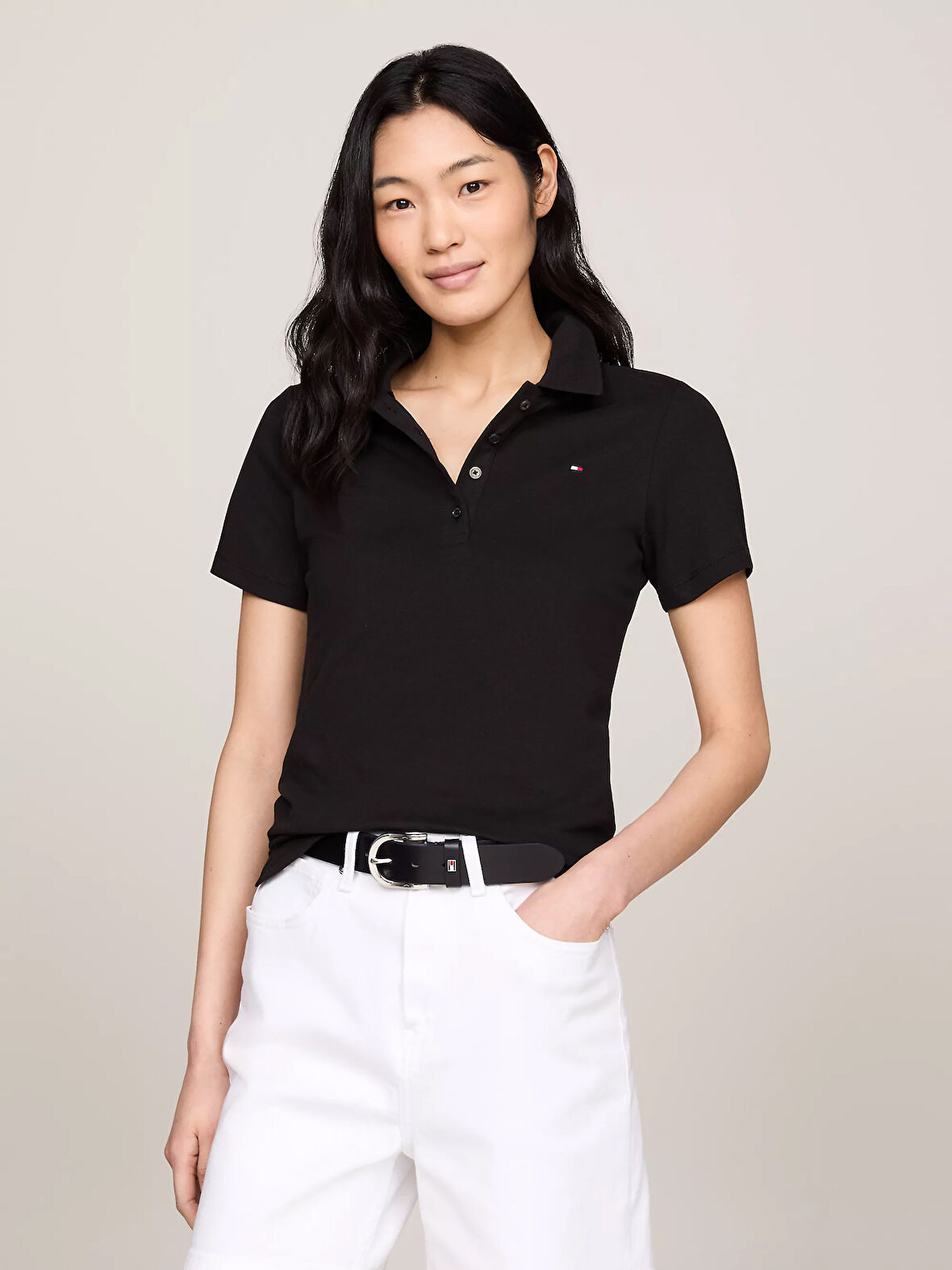 Kadın Slim Polo Tişört-Siyah | XS