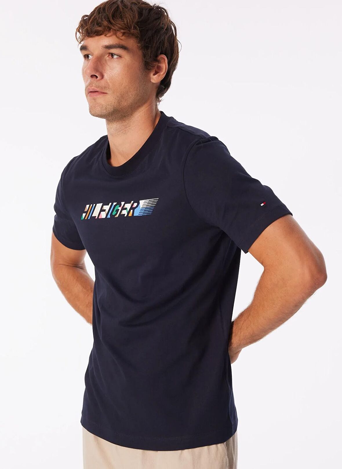 Tommy Hilfiger Bisiklet Yaka Mavi Erkek T-Shirt MW0MW34419