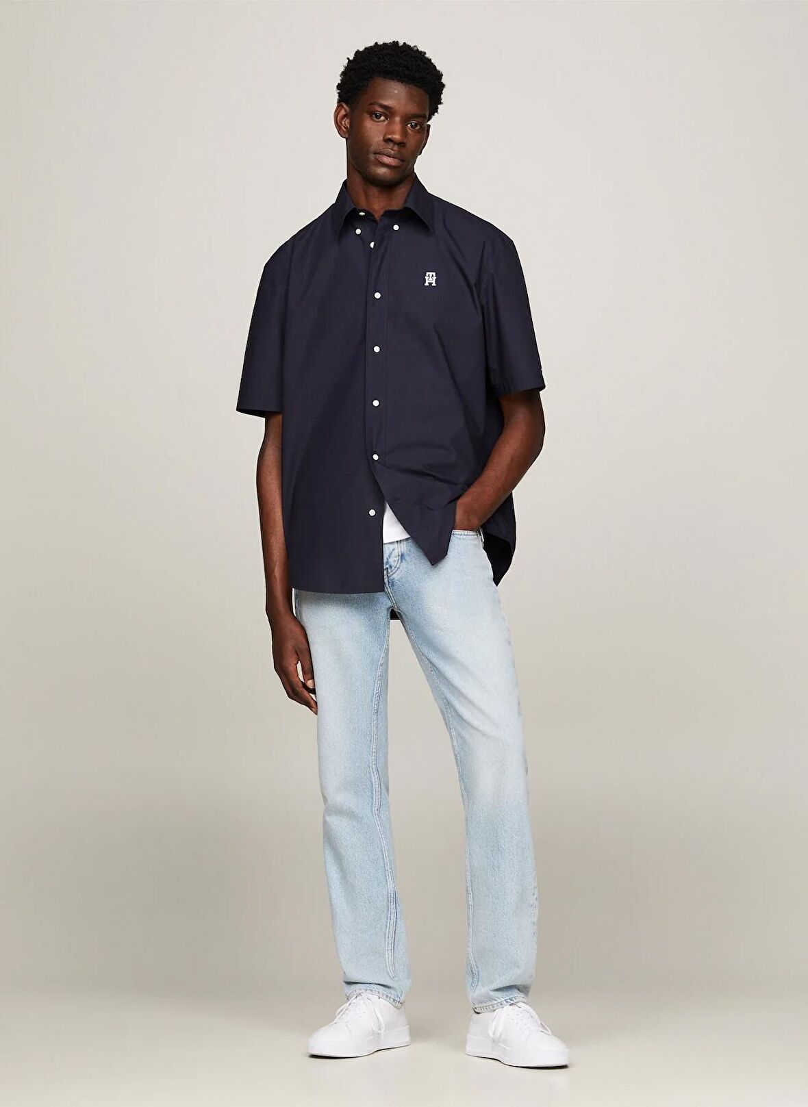 Tommy Hilfiger Normal Gömlek Yaka Mavi Erkek Gömlek MW0MW34551DW5
