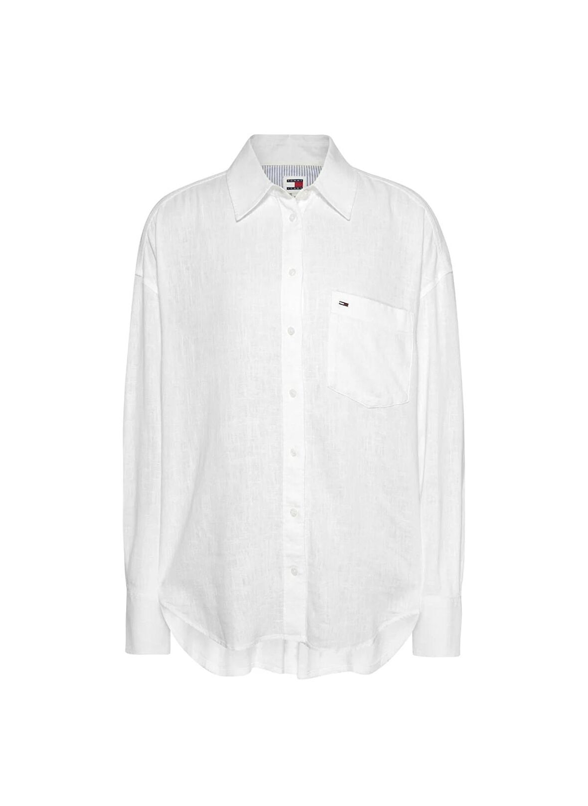 Tommy Jeans Normal Gömlek Yaka Düz Beyaz Kadın Gömlek TJW SP OVR LINEN SHIRT