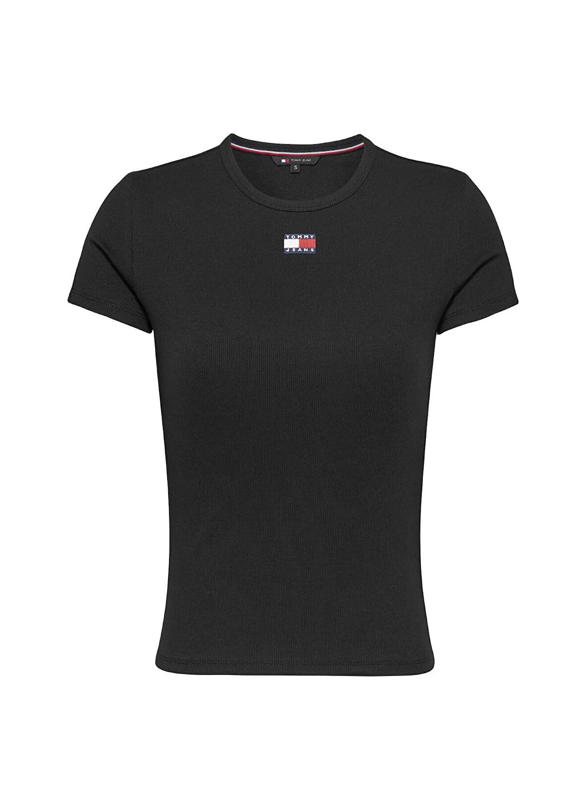 Tommy Jeans Bisiklet Yaka Düz Siyah Kadın T-Shirt TJW SLIM BADGE RIB TEE