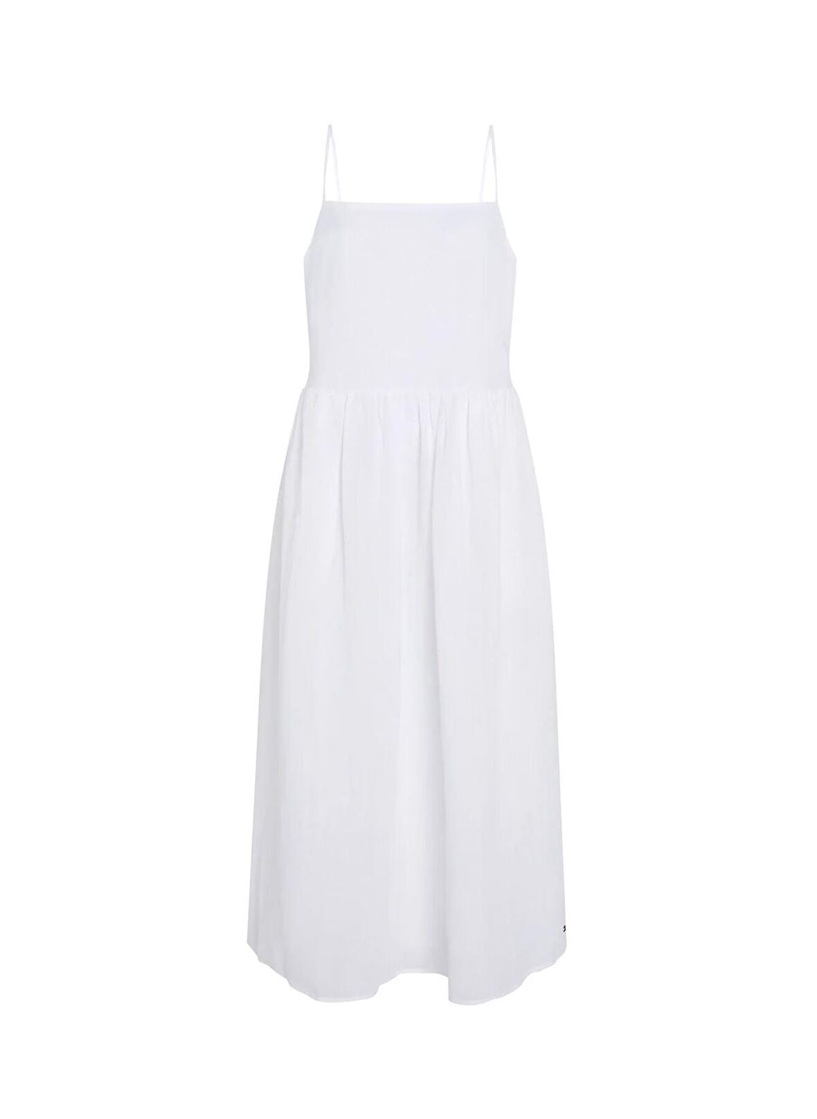 Tommy Hilfiger Kare Yaka Düz Beyaz Uzun Kadın Elbise LINEN MIDI SLIP DRESS