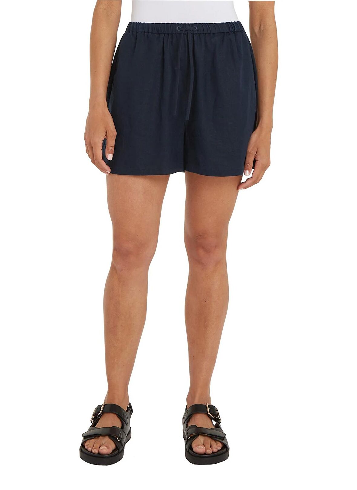 Tommy Hilfiger Bağlamalı Bel Normal Lacivert Kadın Şort PULL ON CASUAL LINEN SHORT