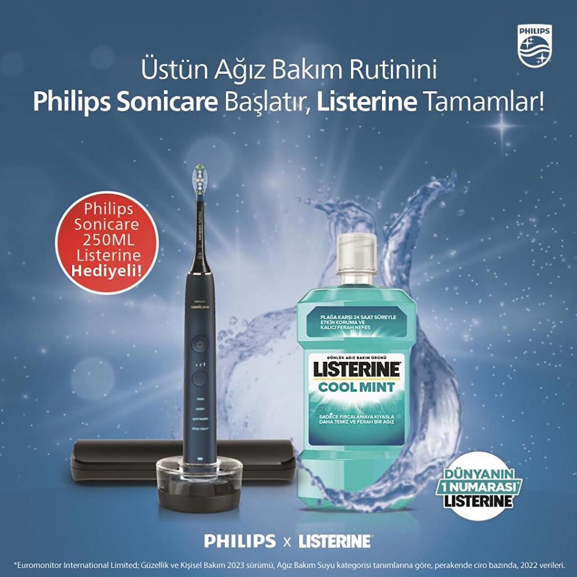 Philips Sonicare HX9911/88 - Diamond Clean - Sonic Şarjlı Diş Fırçası - Listerine Cool Mint 250ml Hediyeli