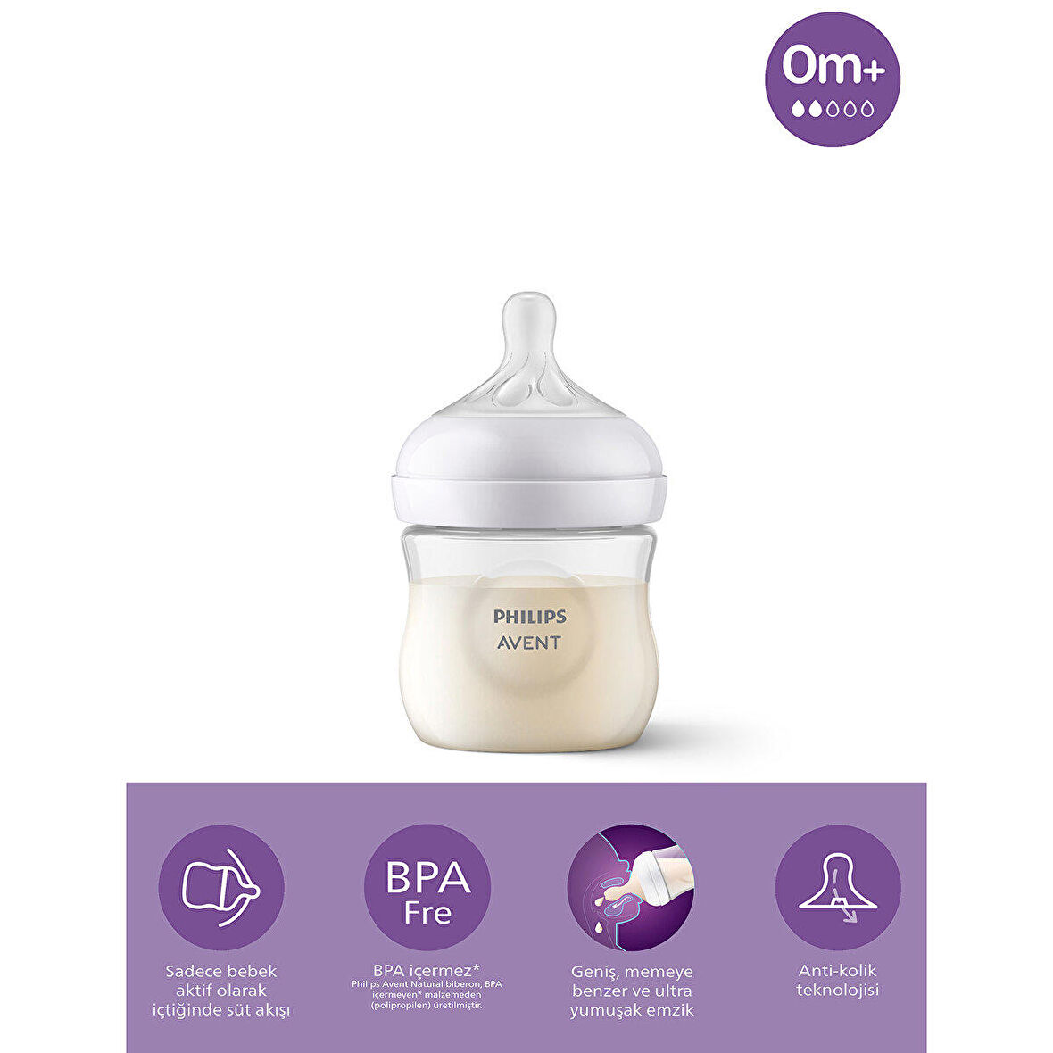 Philips Avent Natural Response PP Biberon, 125ml, 0+ Ay,Doğal Tepkili Biberon Emziği