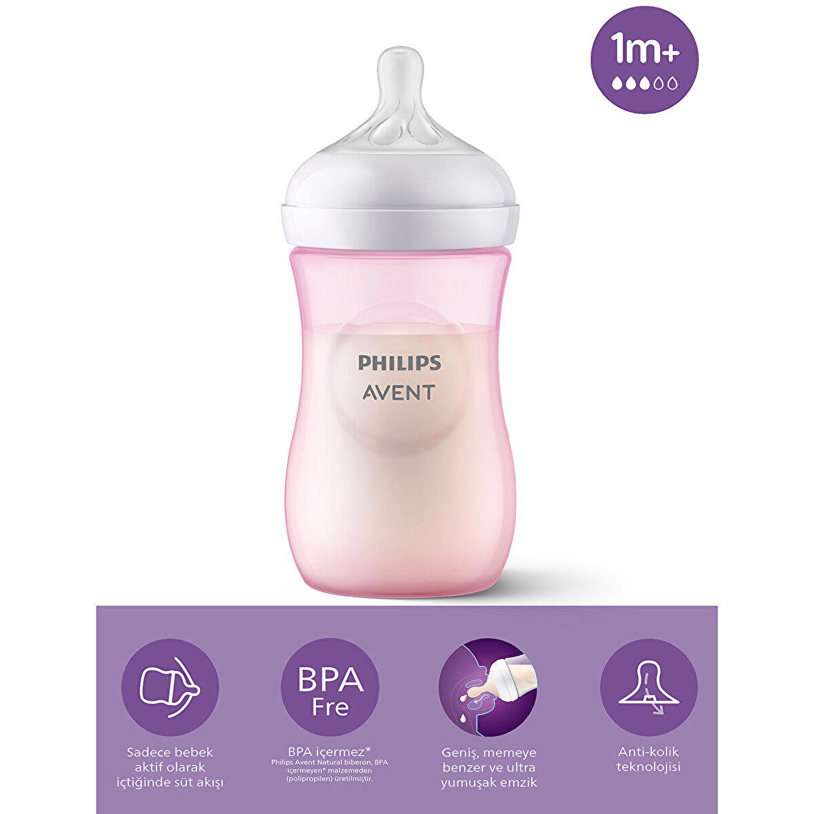 Philips Avent Natural Response PP Pembe Biberon 1+ Ay 260 ml