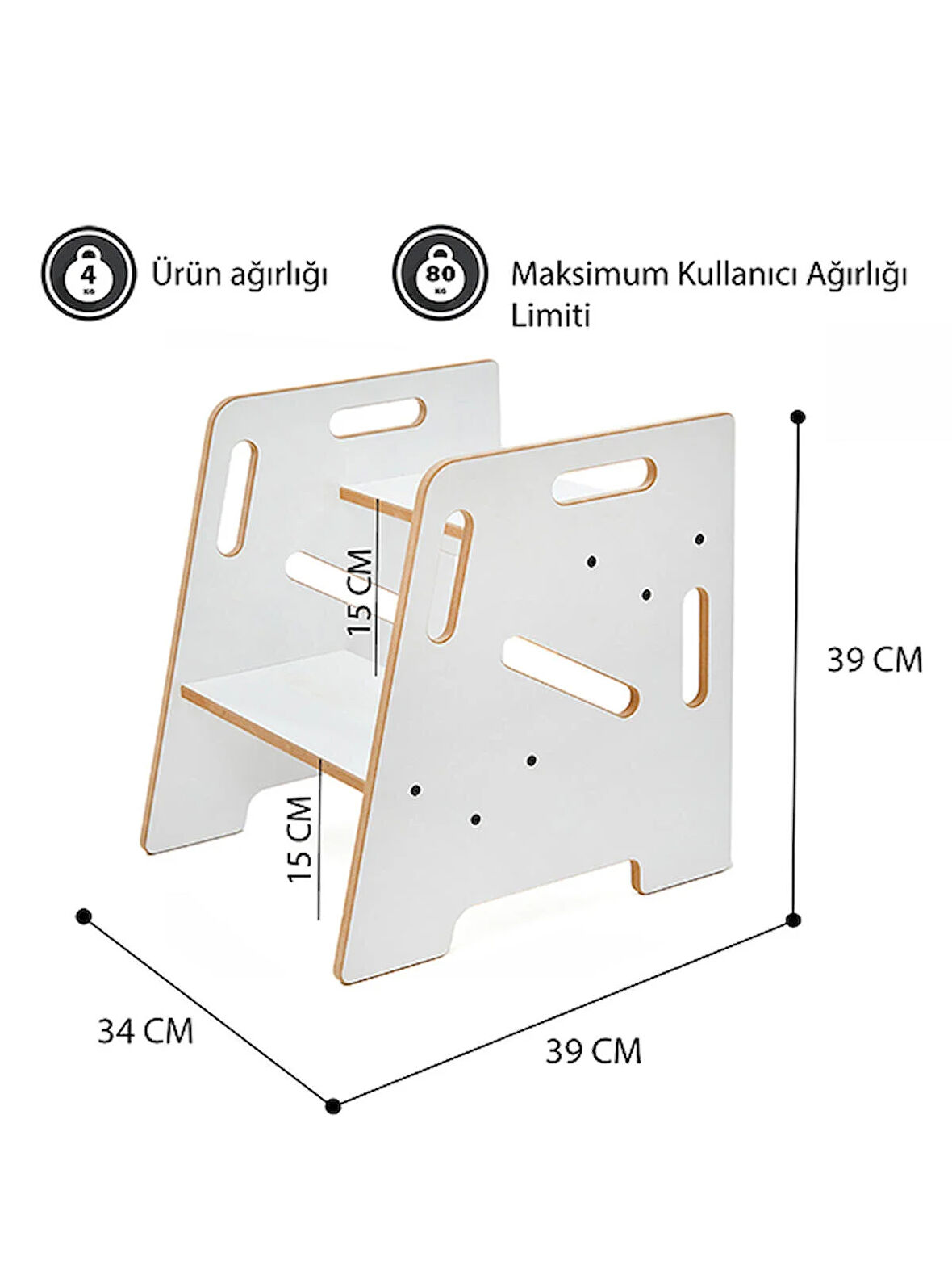 Minera Çocuk / Yetişkin Montessori Ahşap Basamak, Yükseltici, Tabure