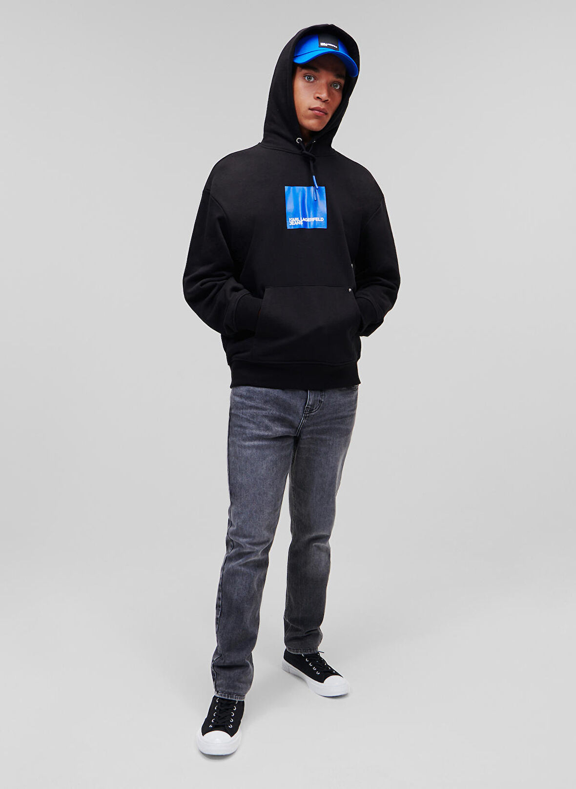 Kapüşon Yaka Siyah Erkek Sweatshırt 231D1850_KLJ LOGO HOODIE