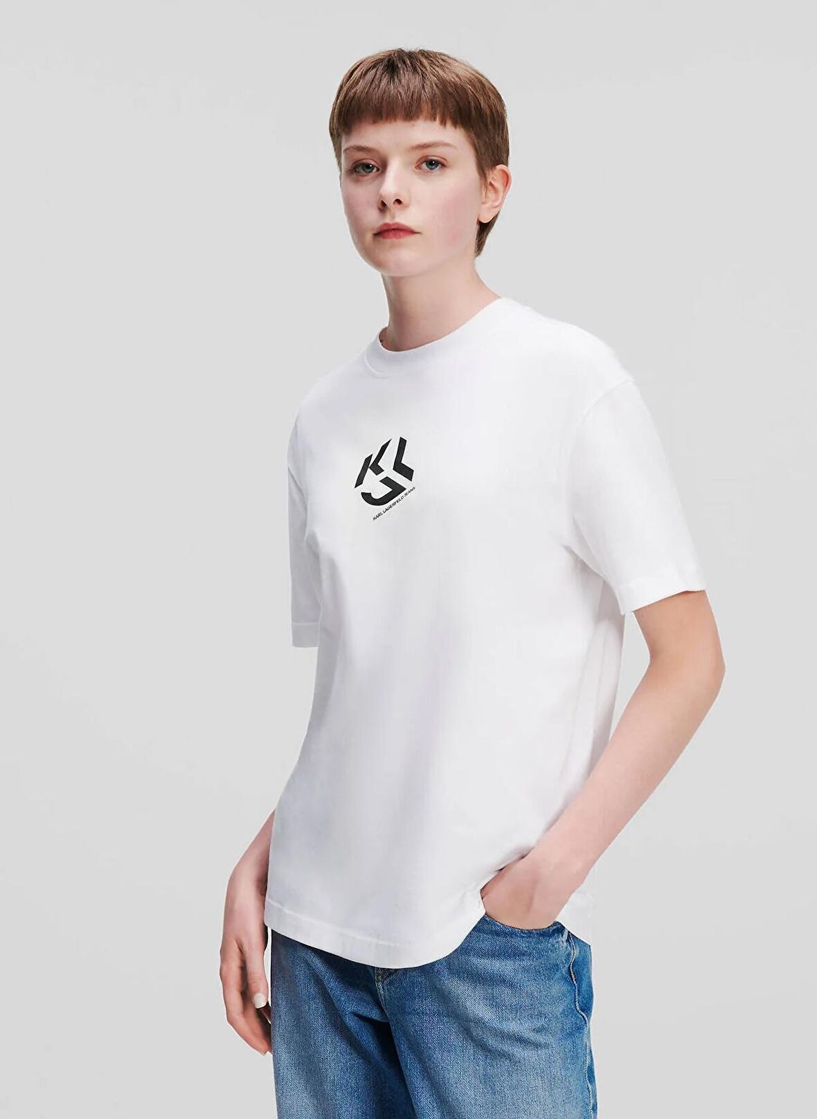 Yuvarlak Yaka Baskılı Beyaz Kadın T-Shirt 236J1707