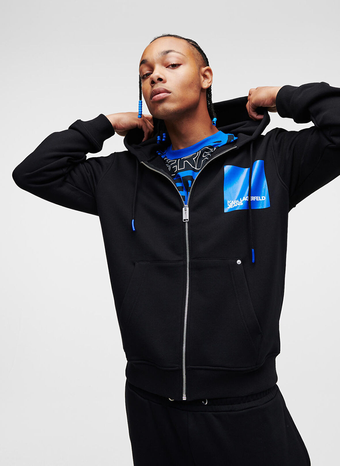 Kapüşon Yaka Siyah Erkek Sweatshırt 235D1803_KLJ REGULAR ZIP UP HOODIE
