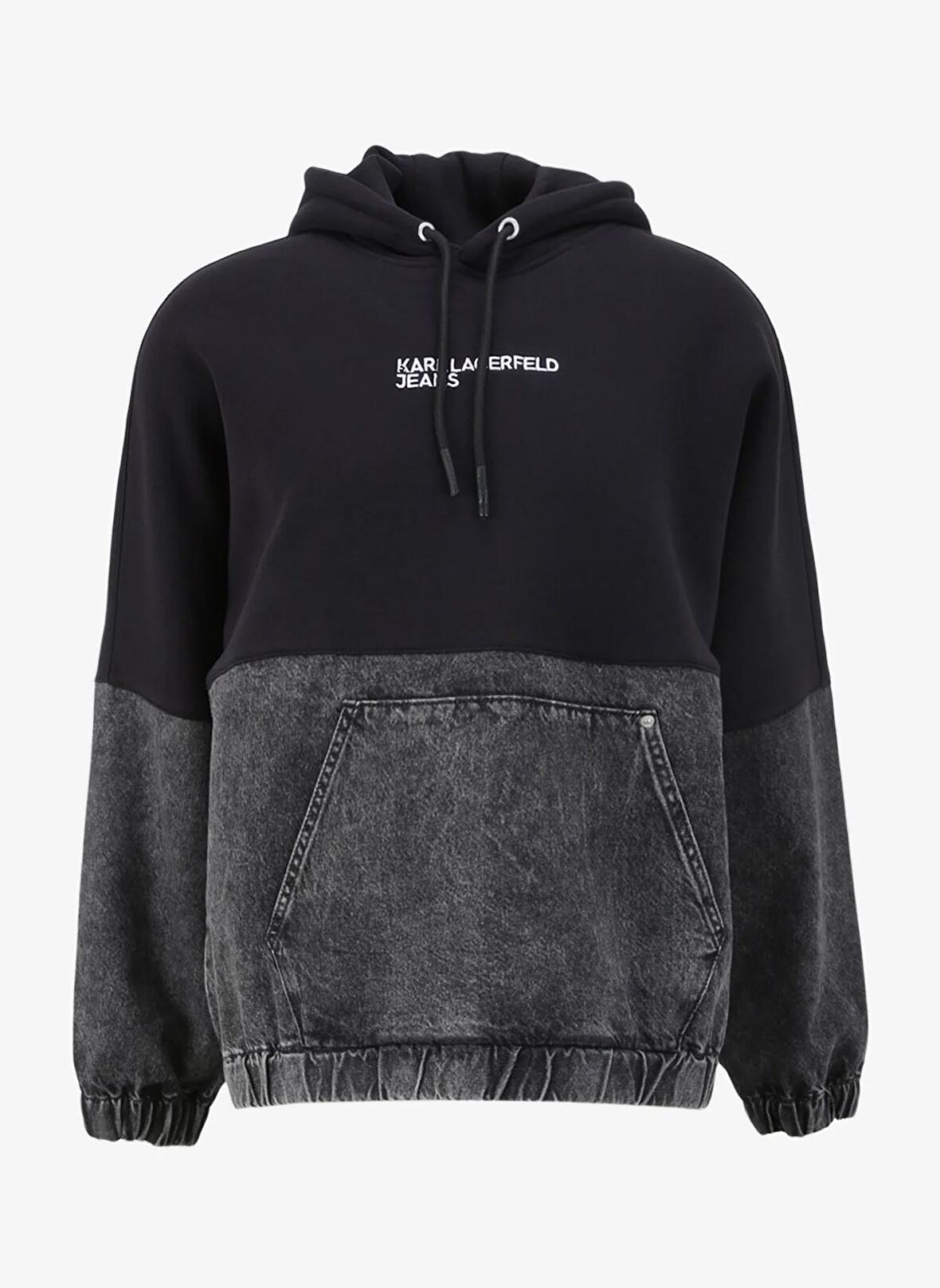 Gri - Siyah Erkek Sweatshırt 240D1808_KLJ BLOCKED DENIM HOODIE