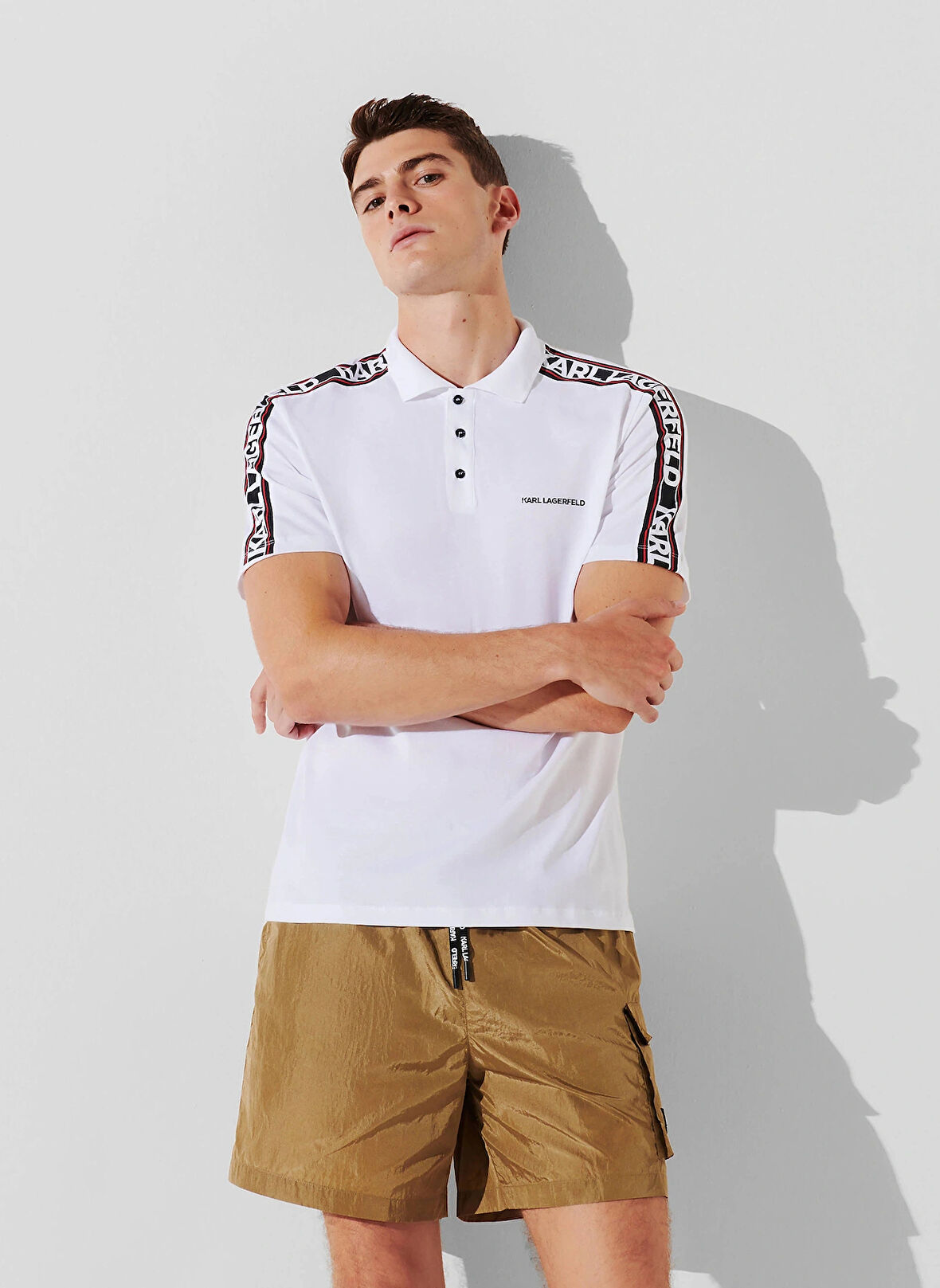 KARL LAGERFELD Baskılı Beyaz Erkek Polo T-Shirt 241M2206100